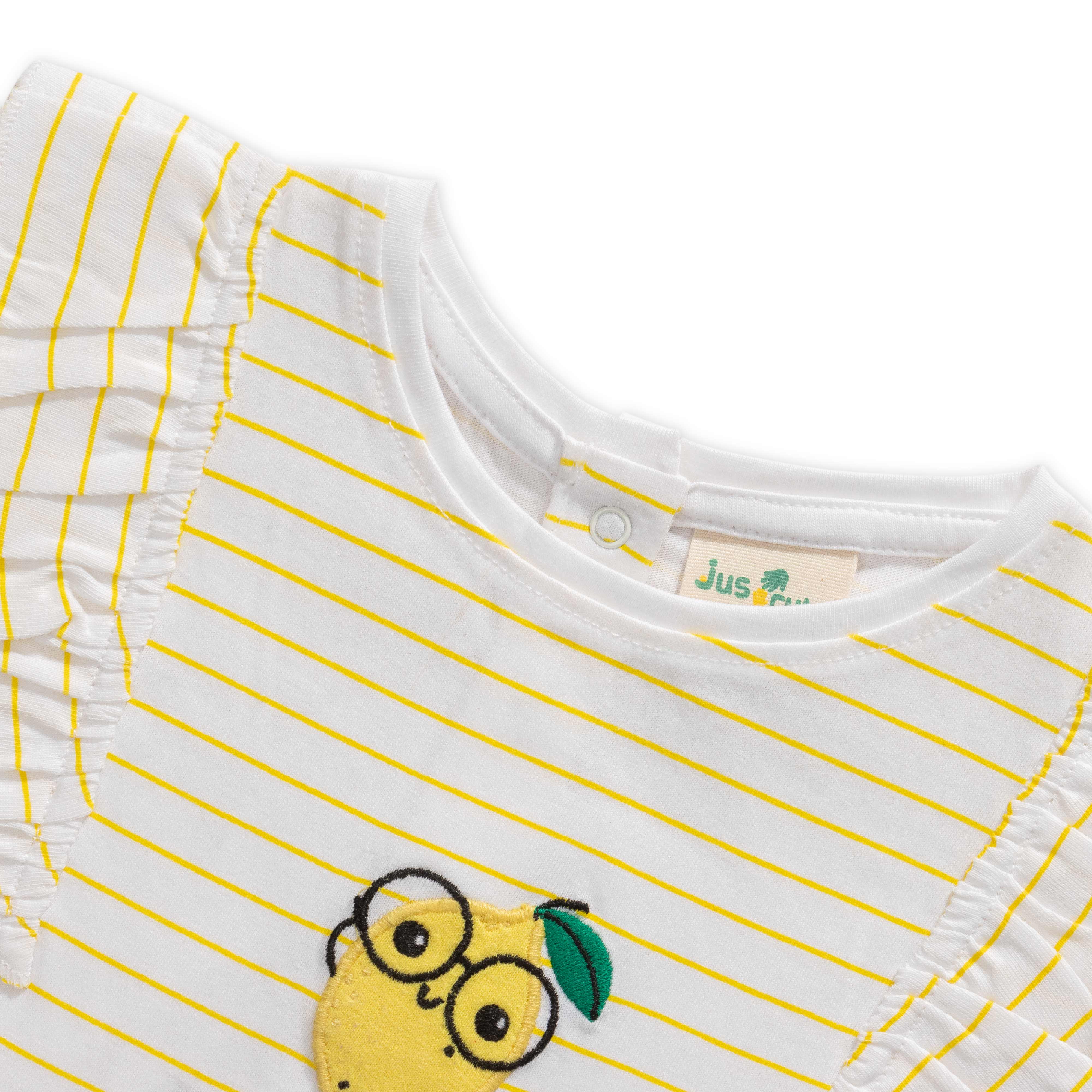 Baby Girls' Striped "Oh My Cute Lemon" Ruffle Sleeve T-Shirt & Yellow Shorts Set – Adorable Summer Outfit