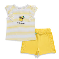 Baby Girls' Striped "Oh My Cute Lemon" Ruffle Sleeve T-Shirt & Yellow Shorts Set – Adorable Summer Outfit