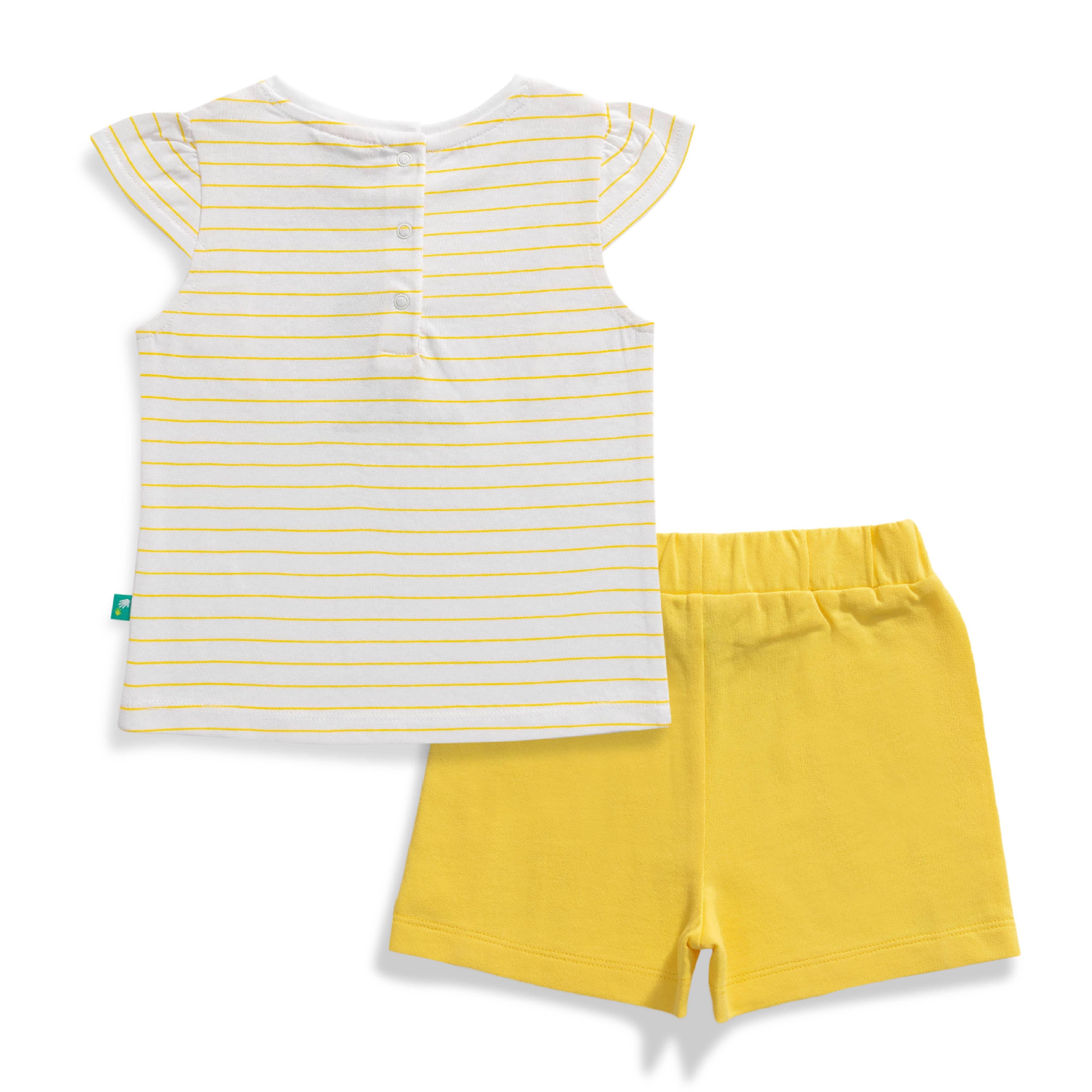 Baby Girls' Striped "Oh My Cute Lemon" Ruffle Sleeve T-Shirt & Yellow Shorts Set – Adorable Summer Outfit