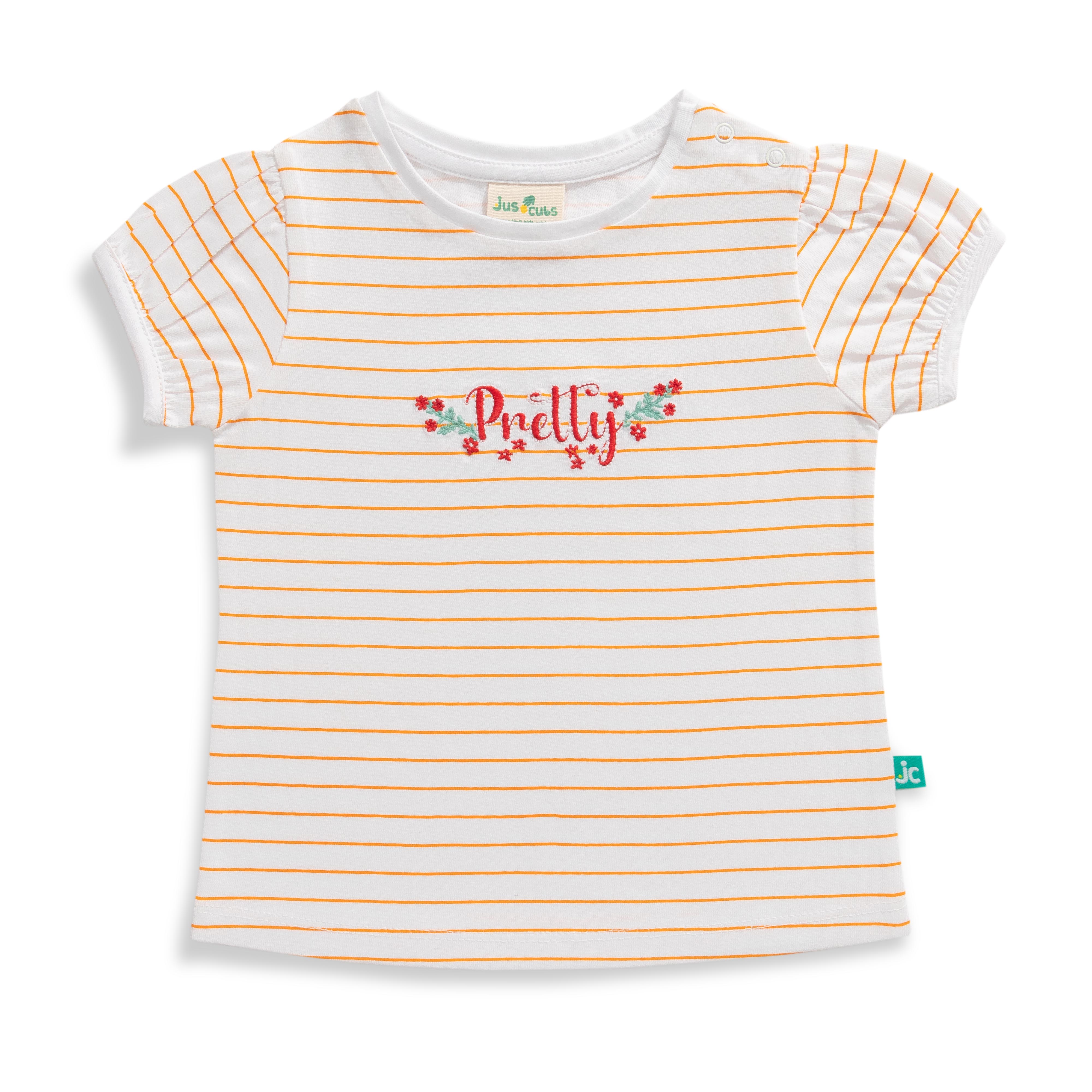 Baby Girls Striped & Graphic Printed T Shirt & Solid Shorts Set