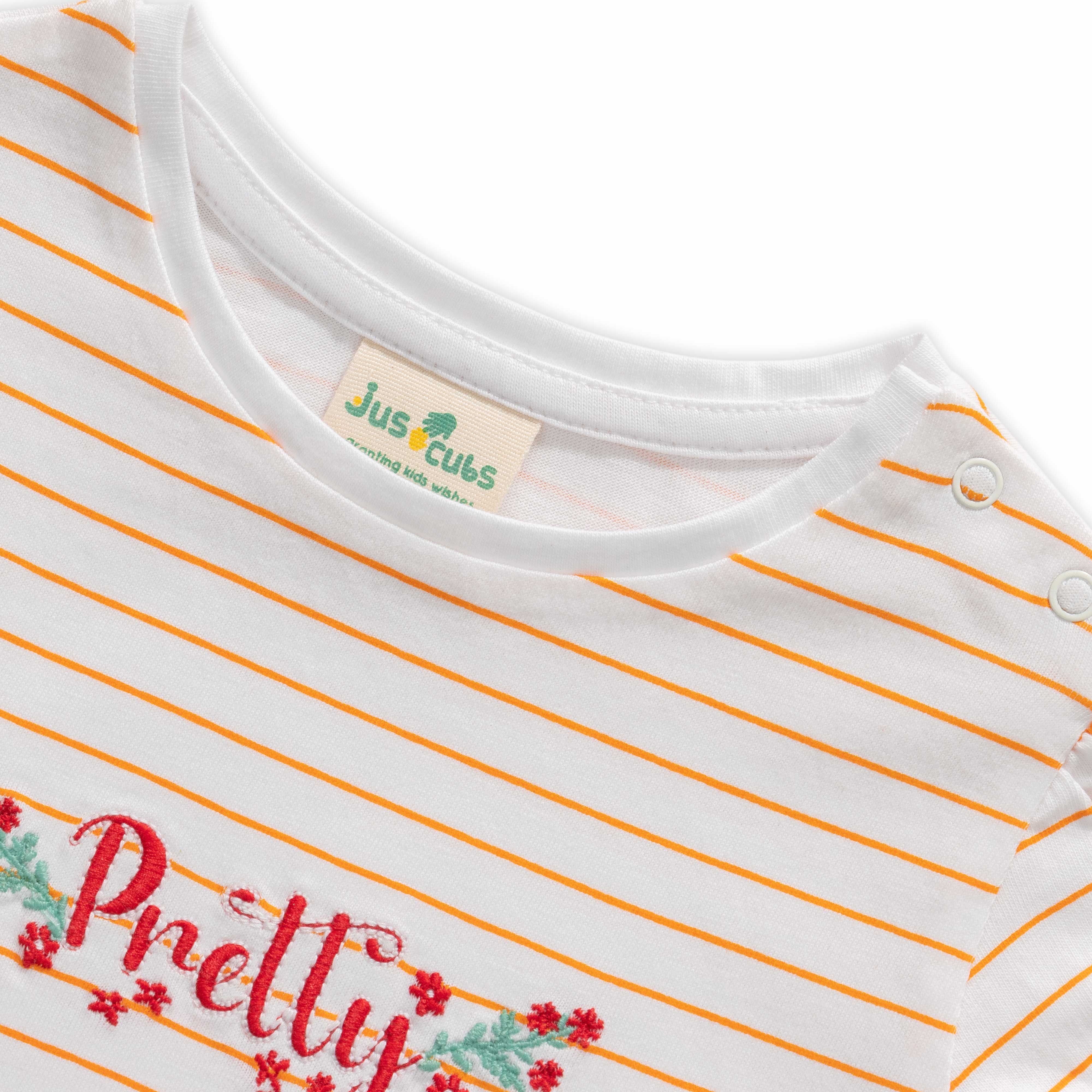 Baby Girls' Striped "Pretty" T-Shirt & Mustard Yellow Shorts Set – Casual Summer Outfit
