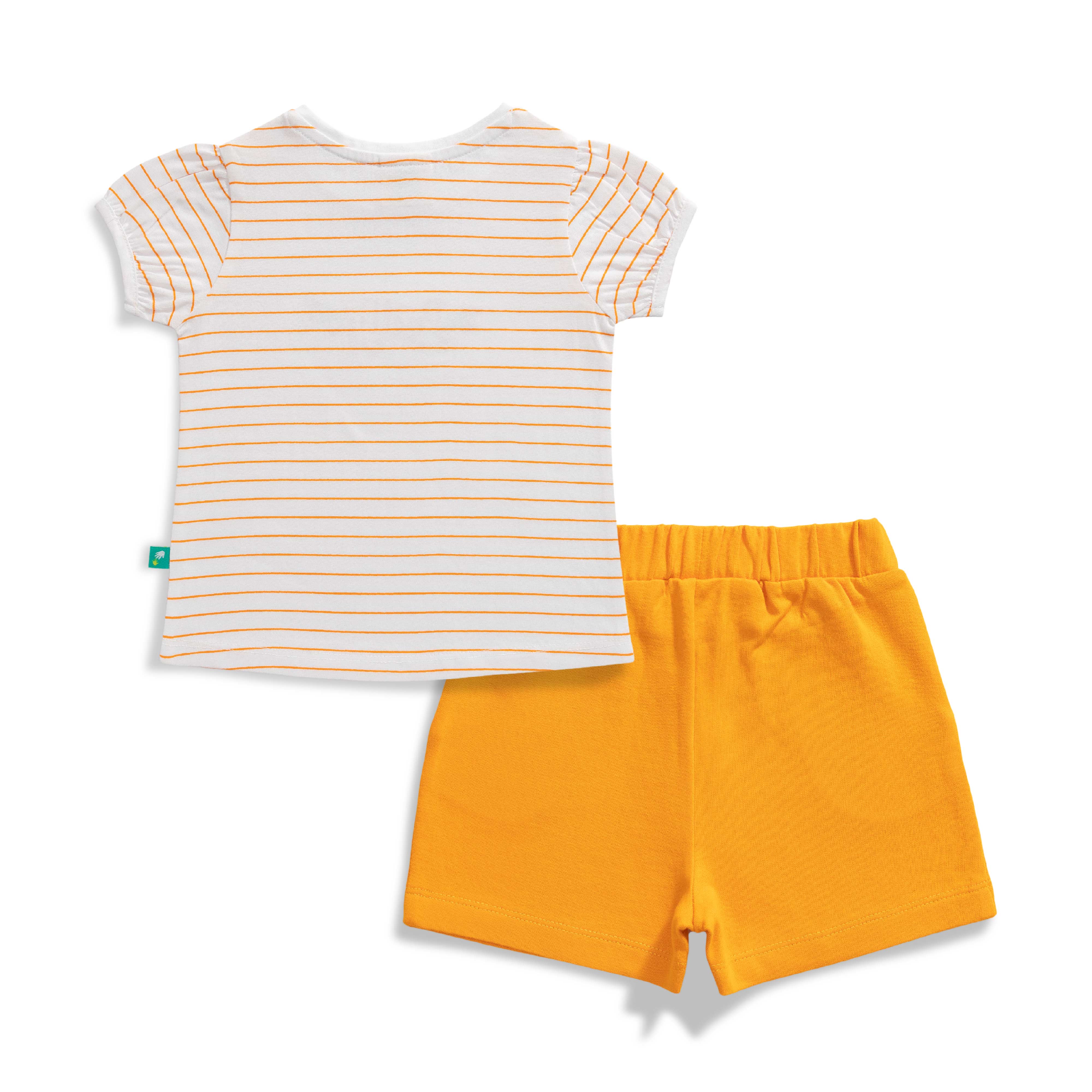 Baby Girls' Striped "Pretty" T-Shirt & Mustard Yellow Shorts Set – Casual Summer Outfit