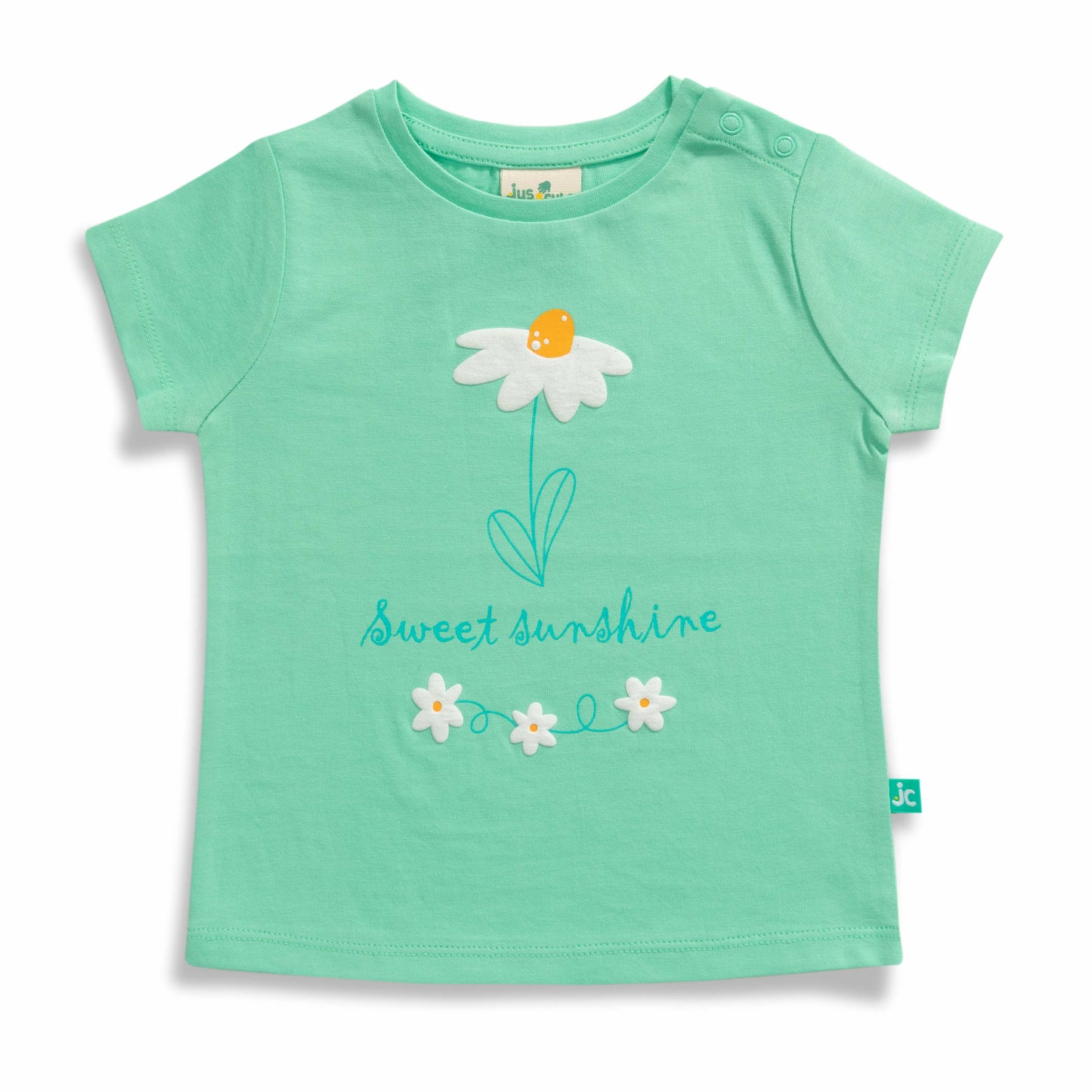 "Baby Girls Green T-Shirt with Daisy & 'Sweet Sunshine' Print – Soft Cotton Tee"