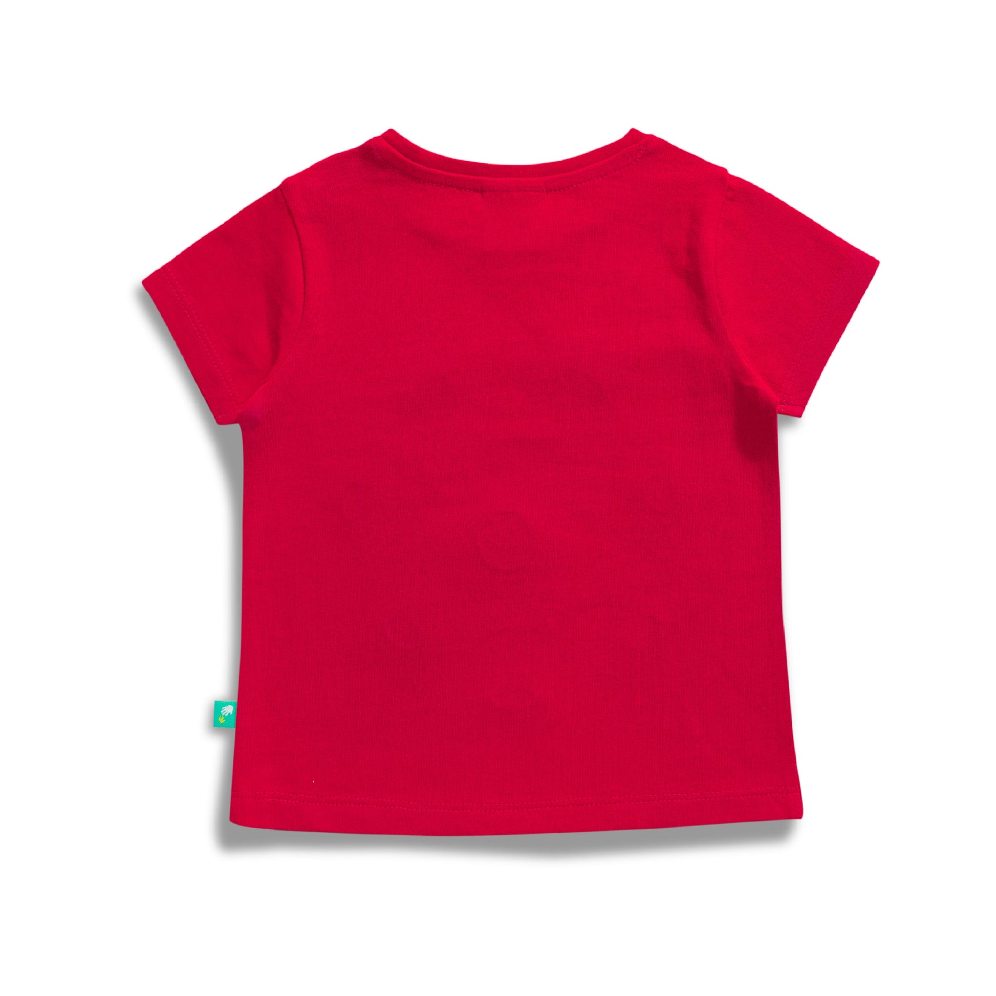 "Baby Girls Red T-Shirt with Smiley Daisy Print – 'Flowers! Smile! Happy!' Design"