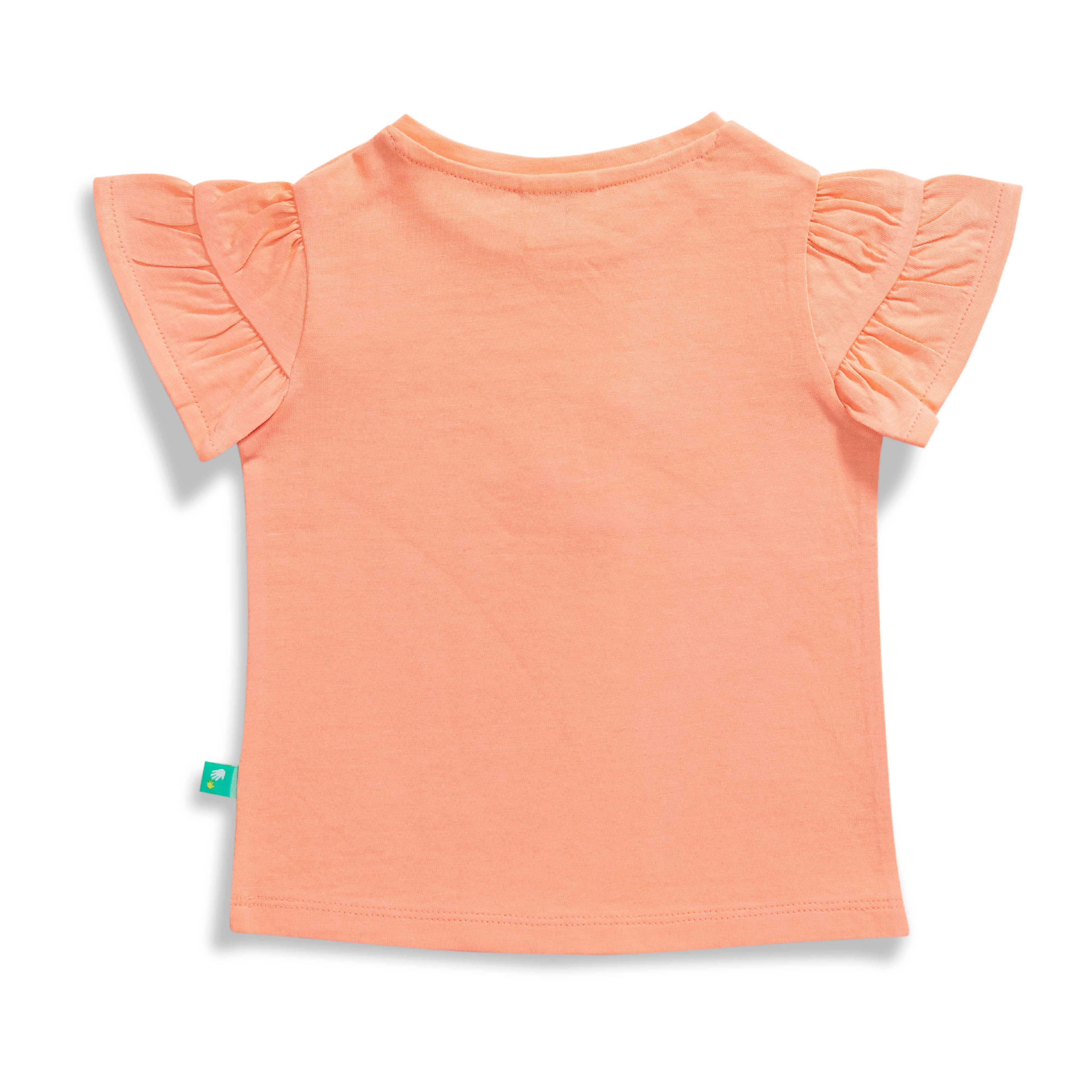 "Baby Girls Peach Ruffle Sleeve T-Shirt with Floral 'Blossom' Print – Soft Cotton Tee"