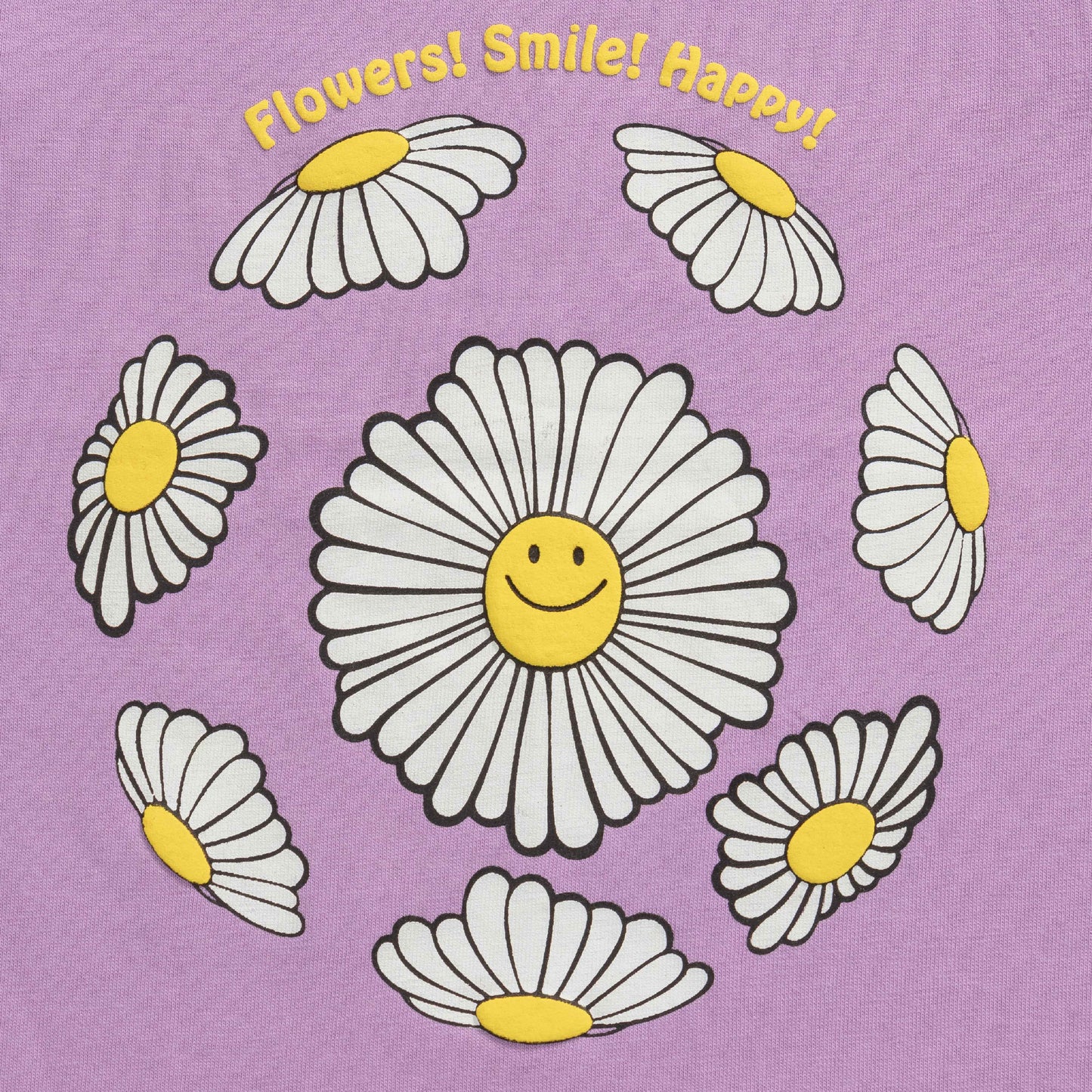 "Baby Girls Pink T-Shirt with Smiley Daisy Print – 'Flowers! Smile! Happy!' Design"