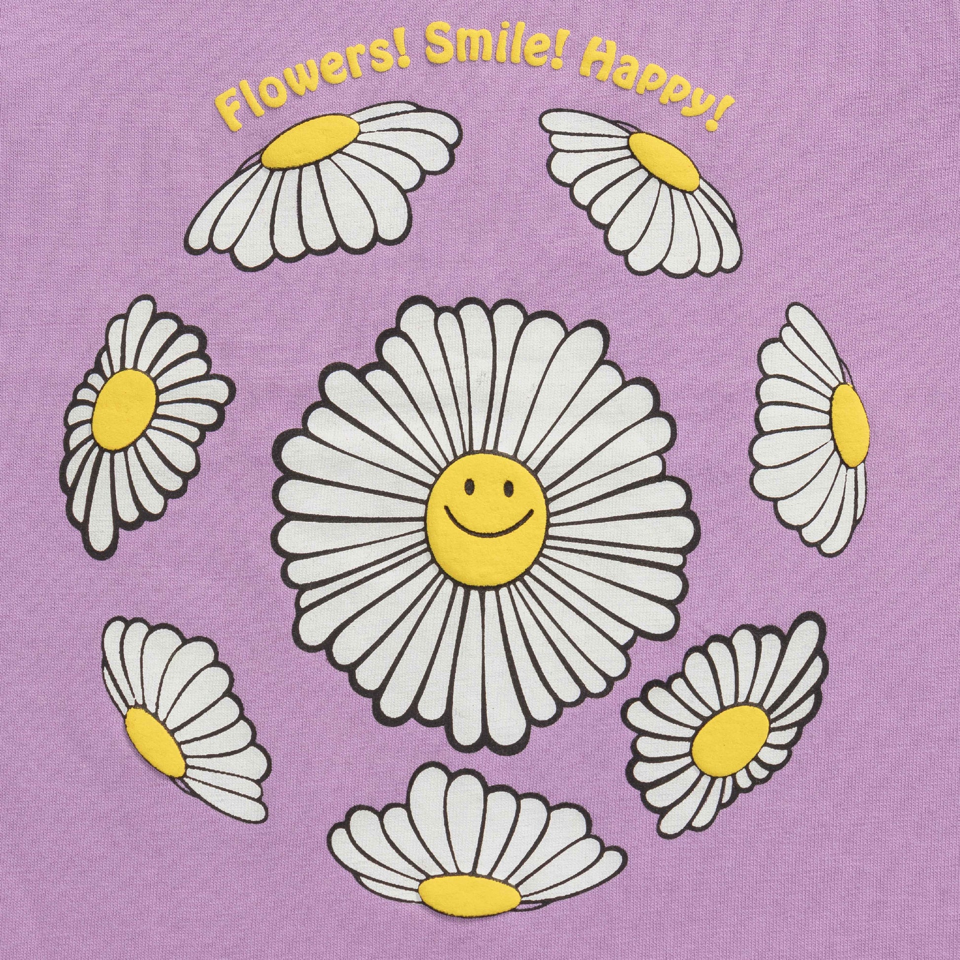 "Baby Girls Pink T-Shirt with Smiley Daisy Print – 'Flowers! Smile! Happy!' Design"