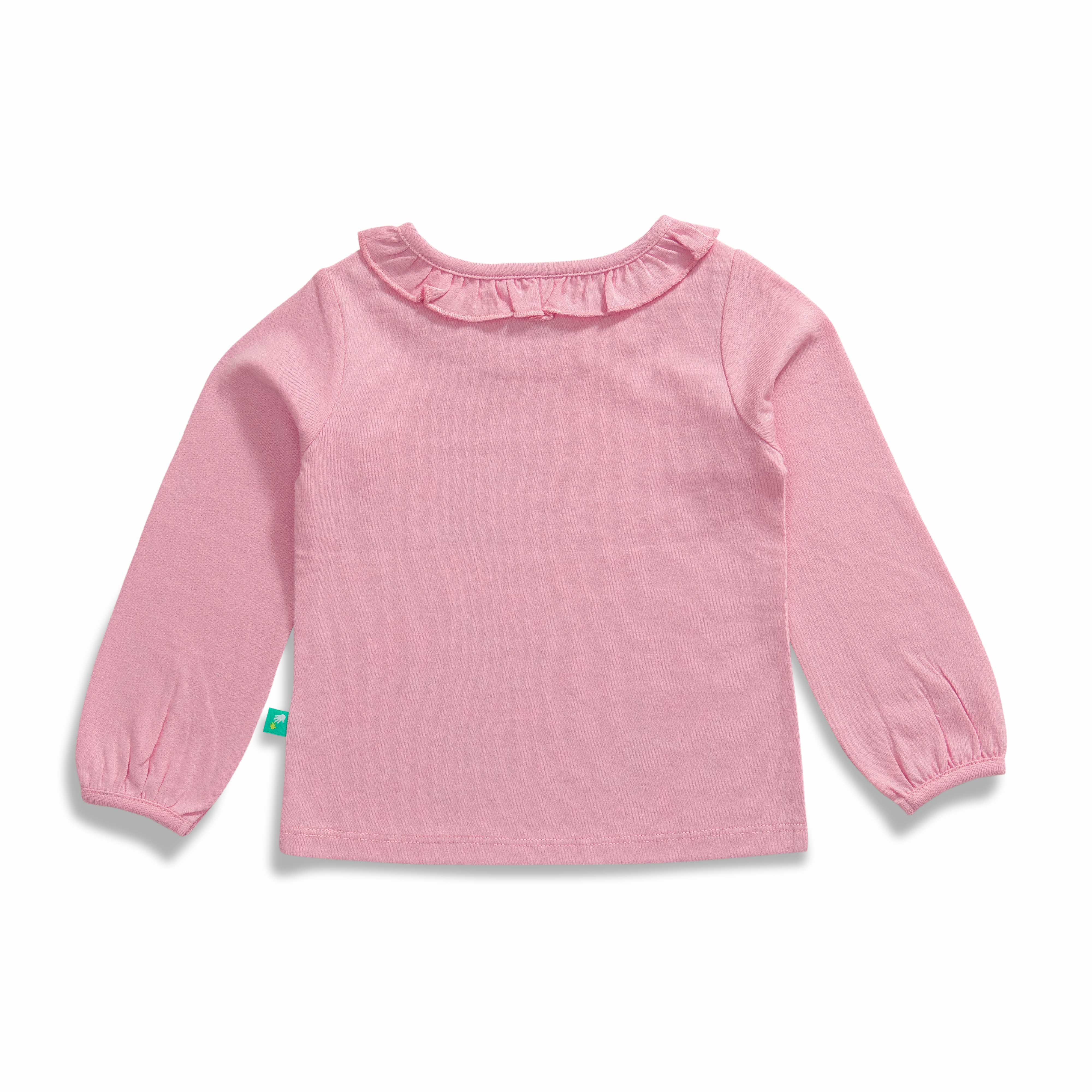 "Baby Girls' Pink Full Sleeve Cotton T-Shirt with Floral Print & Ruffle Neck – 'What a Beautiful Day' Design"