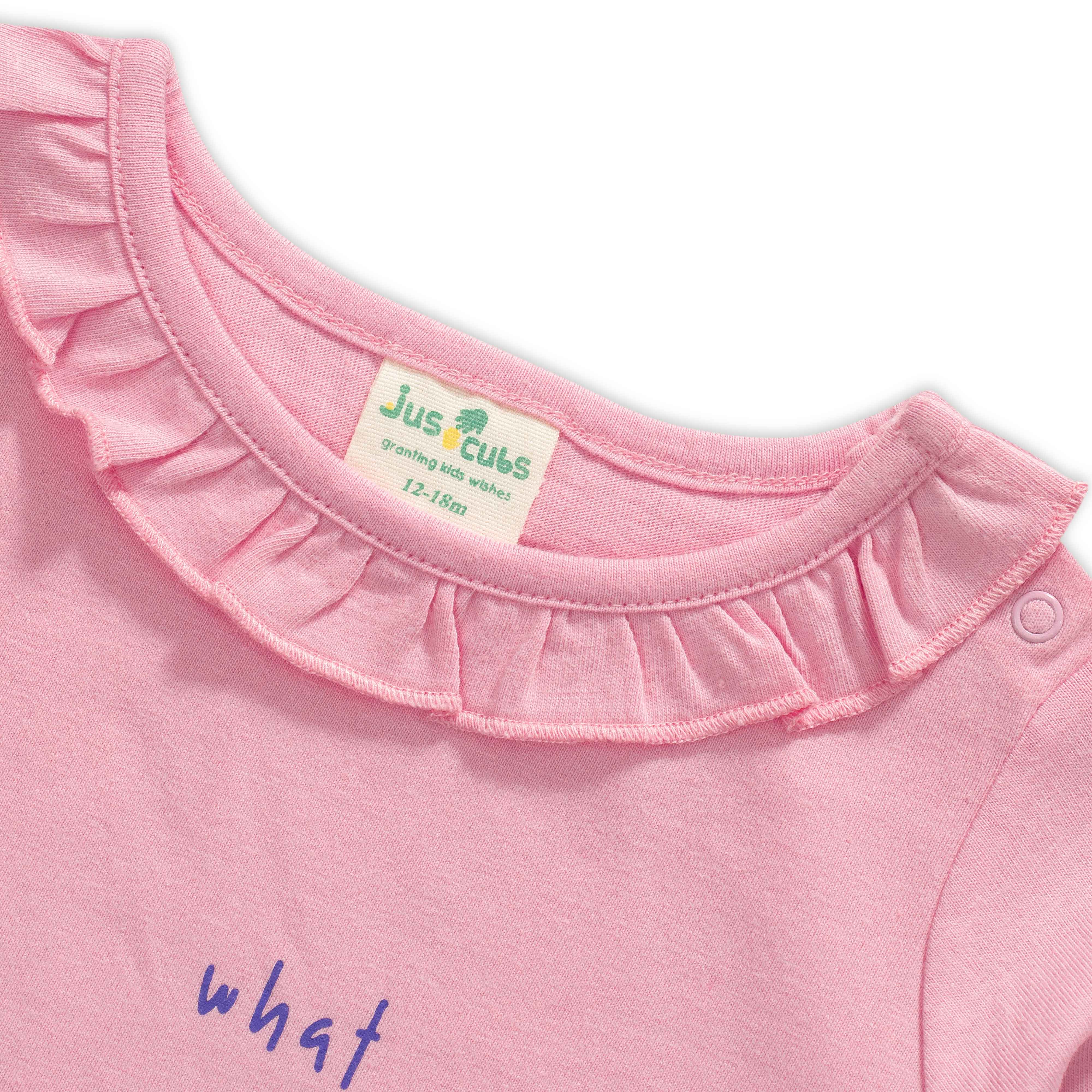 Baby Girls' Pink Full Sleeve Cotton T-Shirt with Floral Print