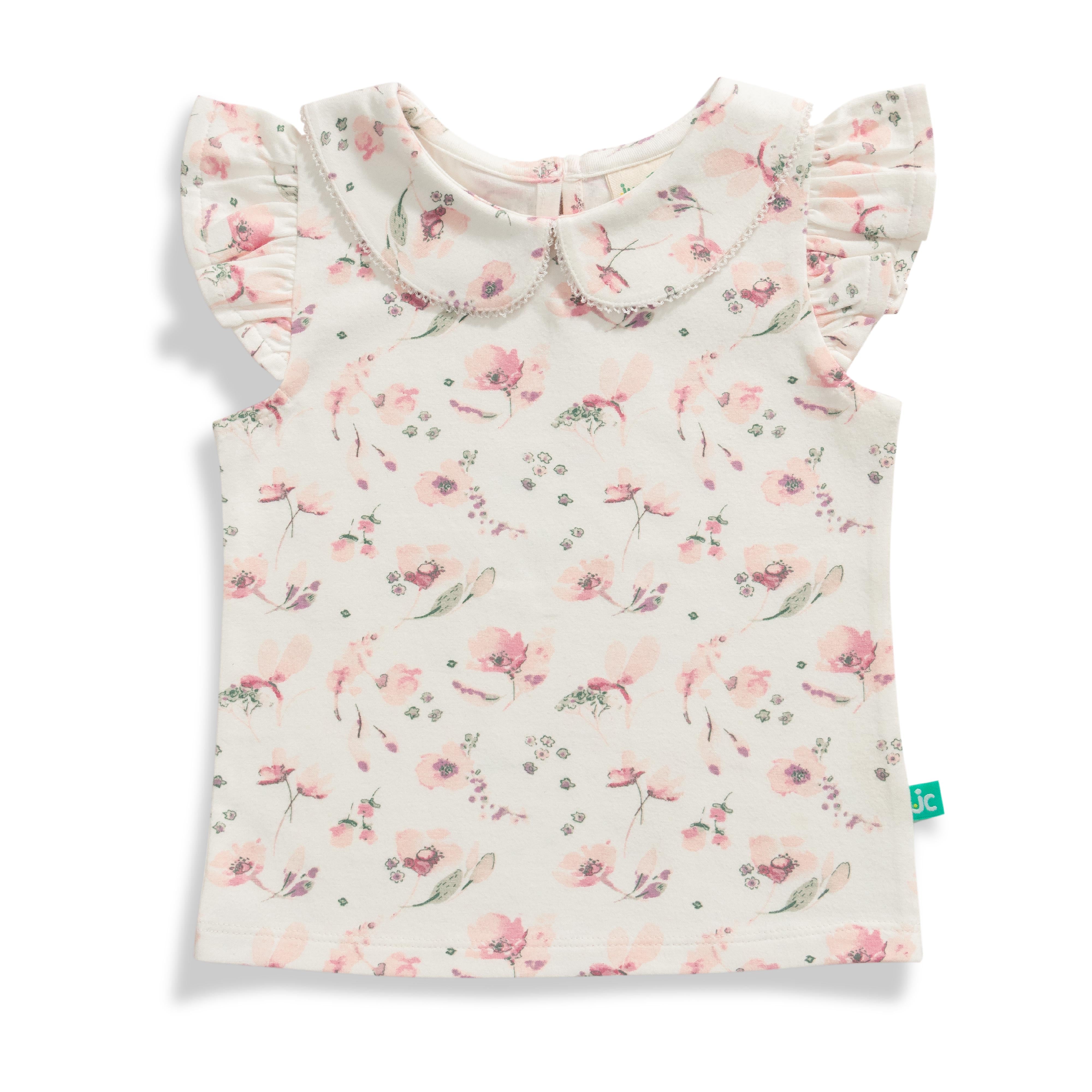 Baby Girls All Over Printed Peter Pen Collar Neck T Shirt
