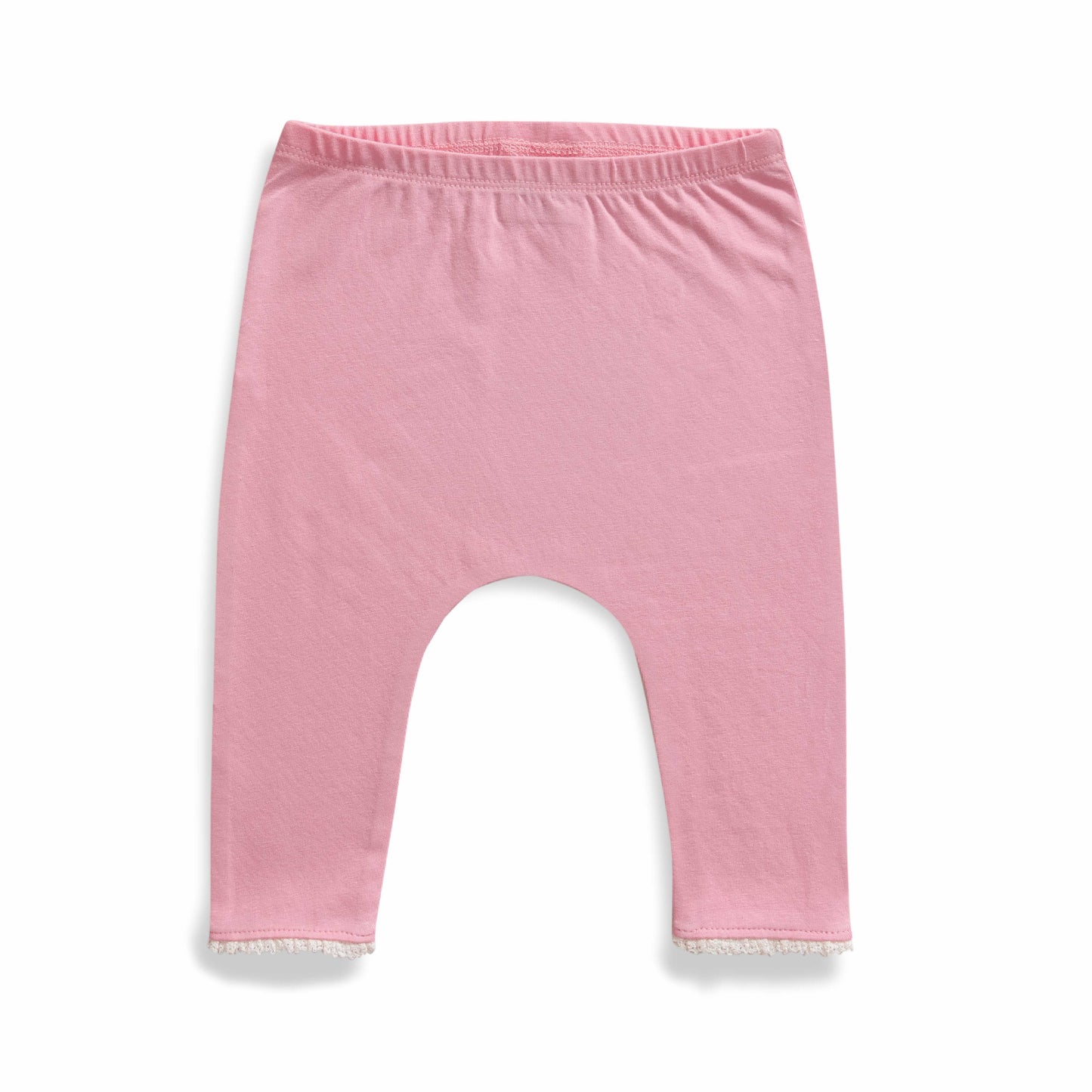 Baby Girls' Soft Cotton Leggings – Pink with Lace Trim, Comfortable Everyday Wear