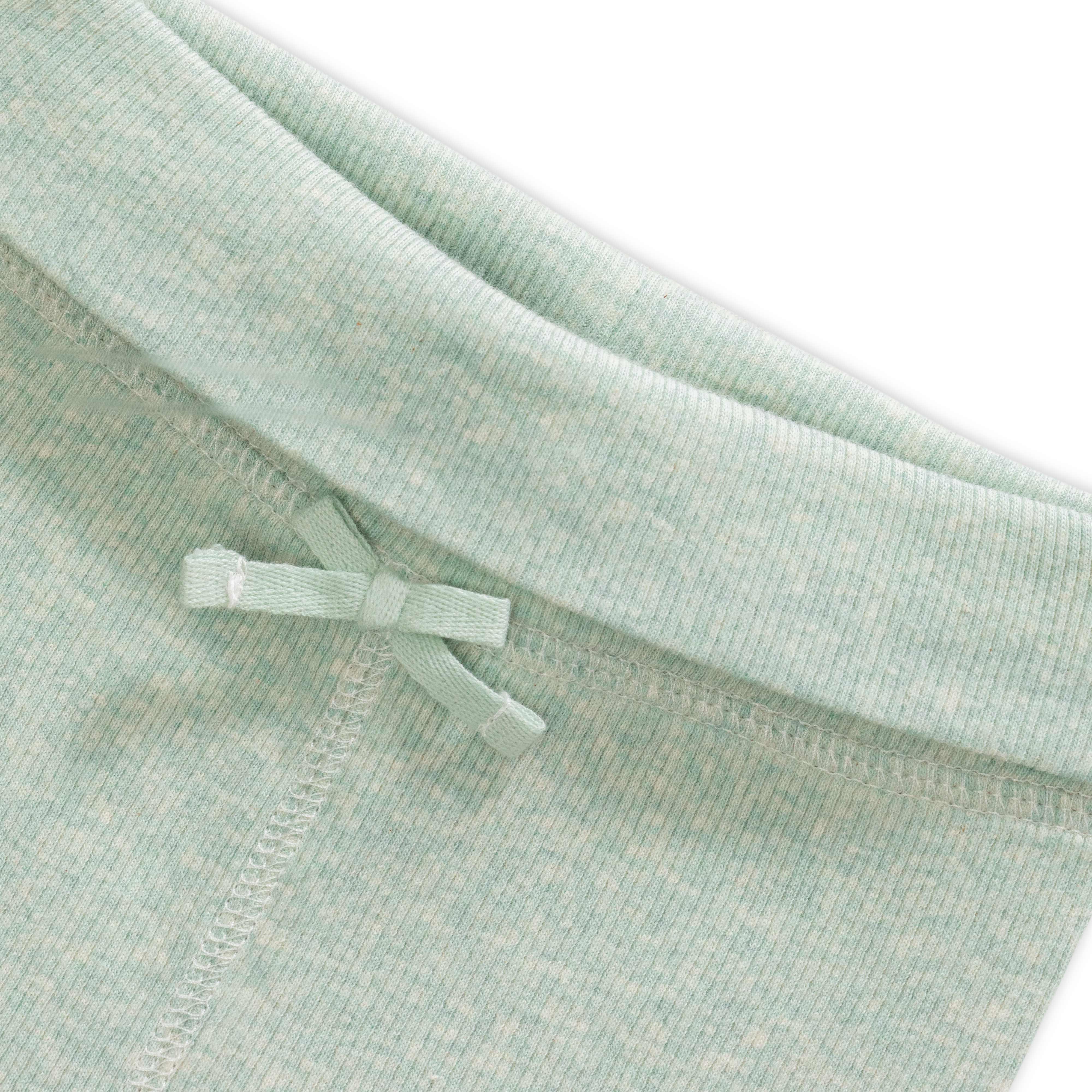 Baby Girls' Soft Ribbed Cotton Leggings – Sage Green with Bow & Ruffle Hem