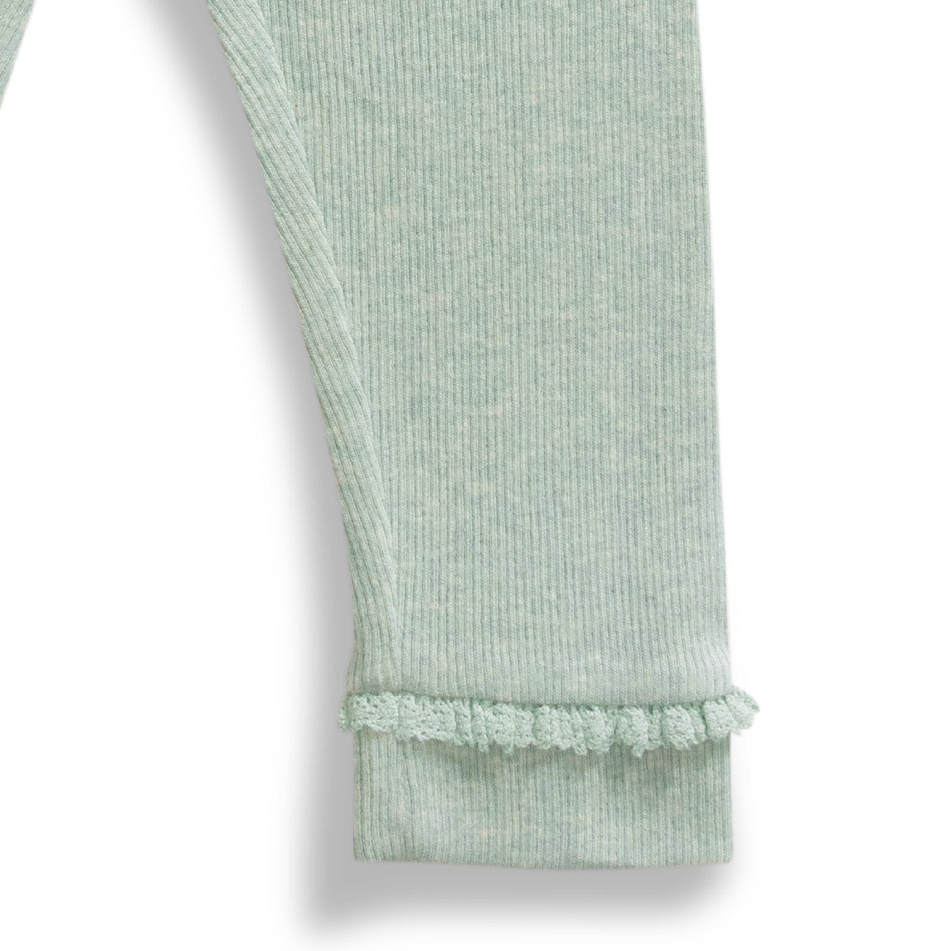 Baby Girls' Soft Ribbed Cotton Leggings – Sage Green with Bow & Ruffle Hem