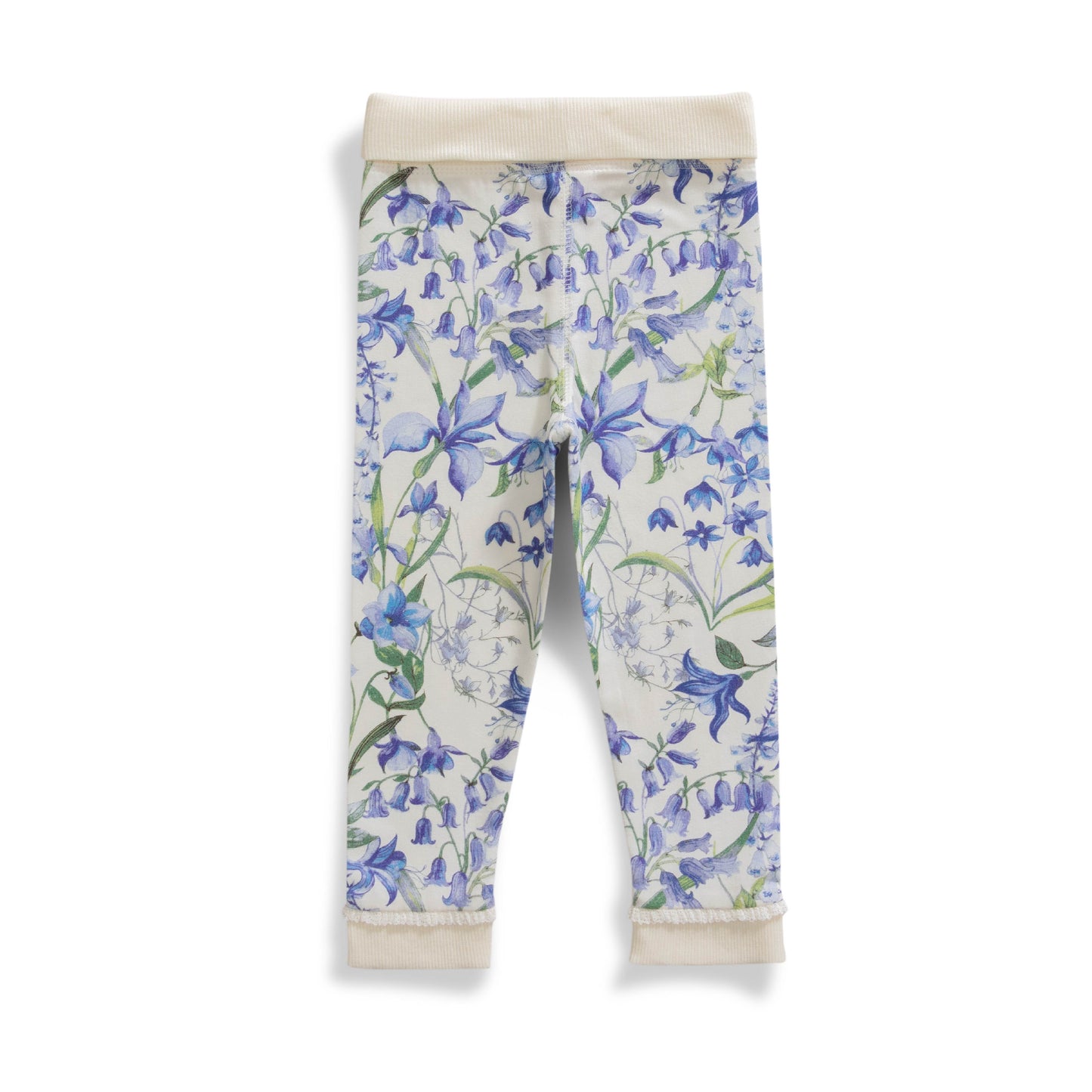 Baby Girls' Floral Print Cotton Leggings – Blue & White, Soft Knit with Ruffle Hem