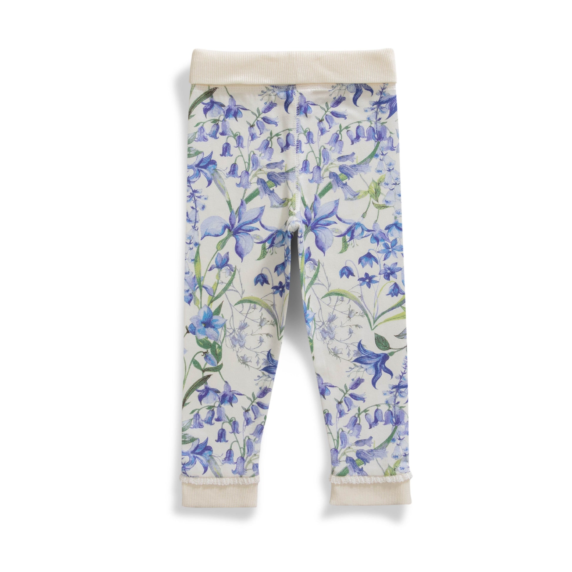 Baby Girls' Floral Print Cotton Leggings – Blue & White, Soft Knit with Ruffle Hem
