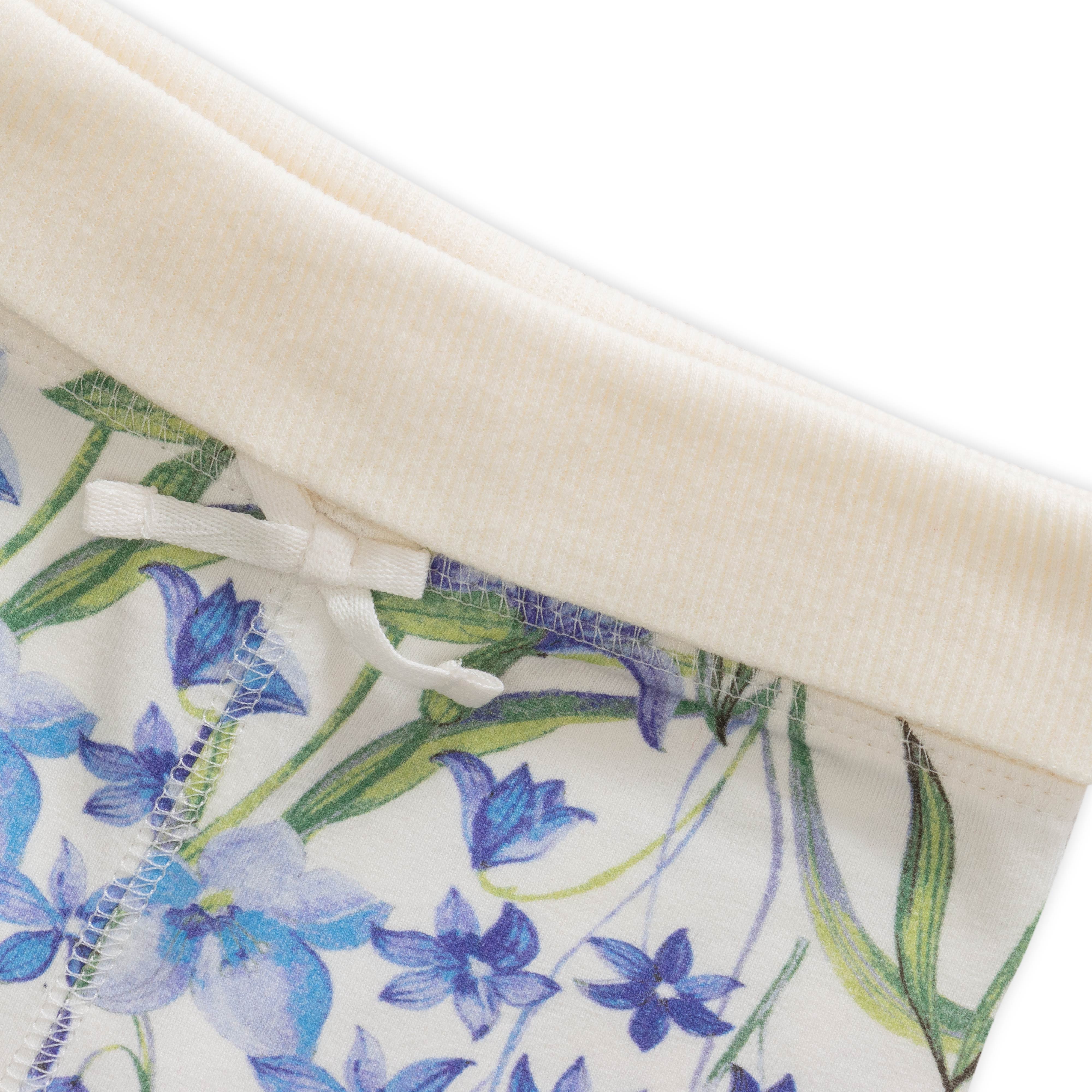 Baby Girls' Floral Print Cotton Leggings – Blue & White, Soft Knit with Ruffle Hem