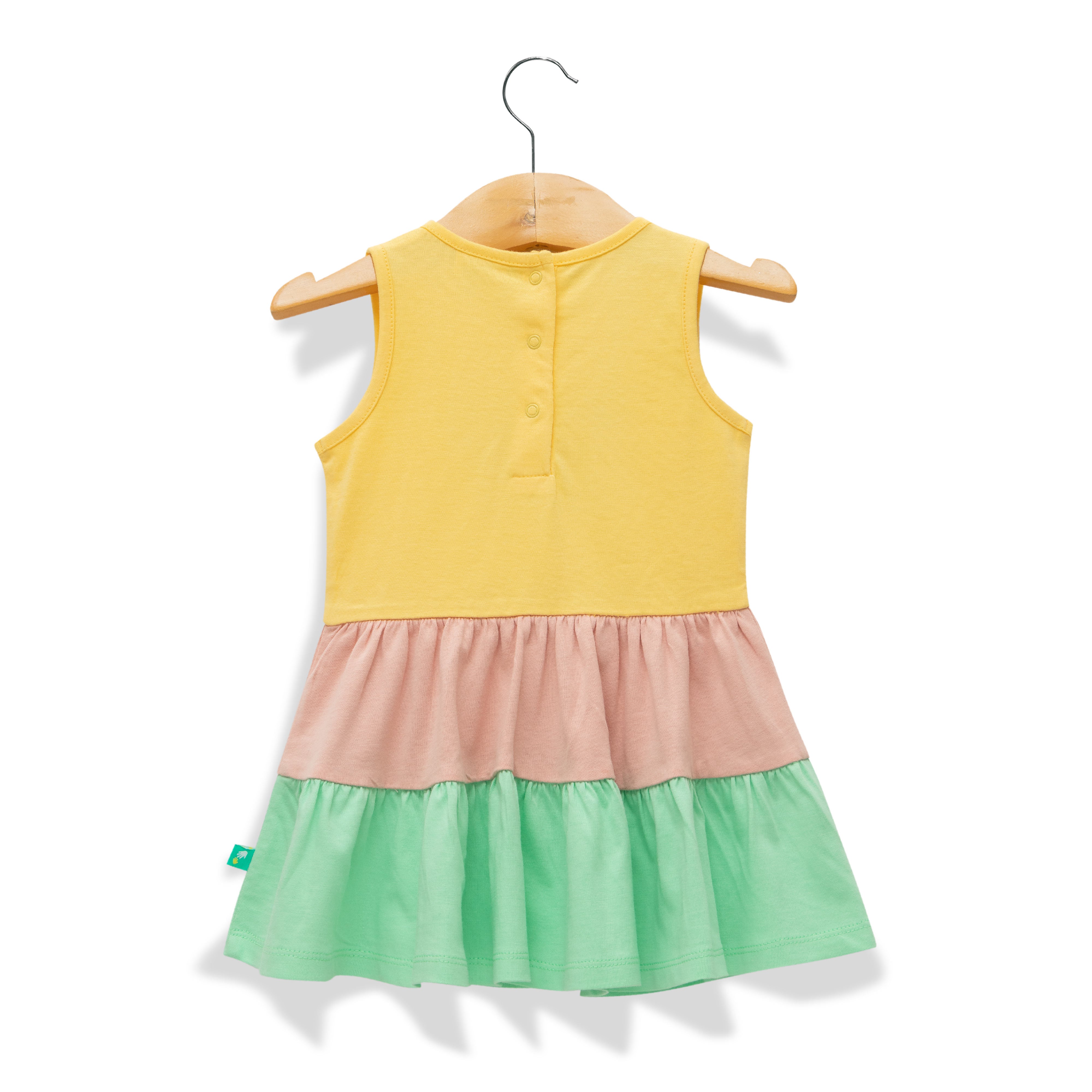Girls' Yellow Sleeveless Tiered Dress with Butterfly Embroidery