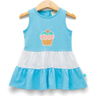 Baby Girls' Blue and White Sleeveless Dress with Cupcake Print