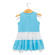 Baby Girls' Blue and White Sleeveless Dress with Cupcake Print