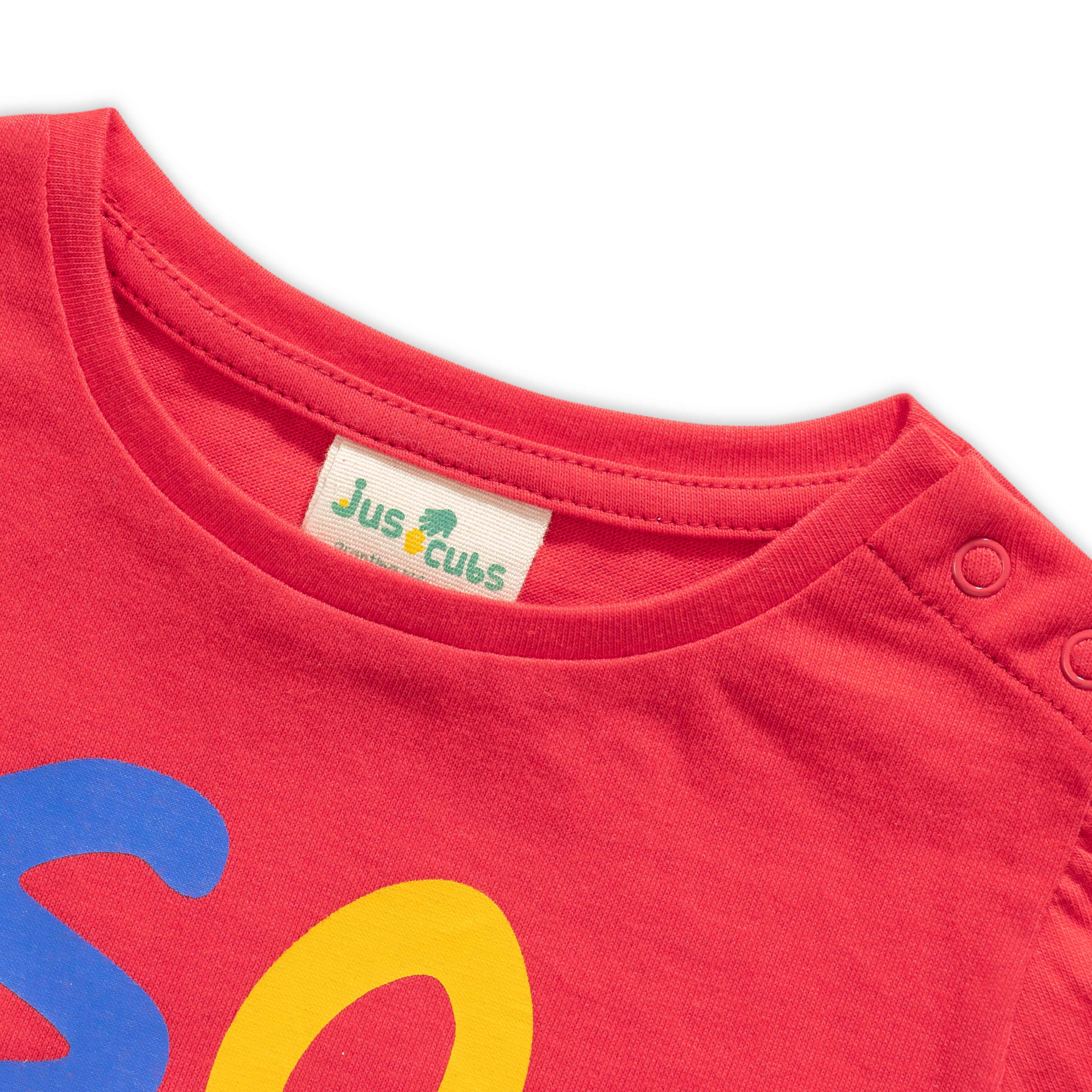 Baby Girls' "So Fun!" Red T-Shirt & Blue Ruffle Shorts Set – Casual Summer Outfit
