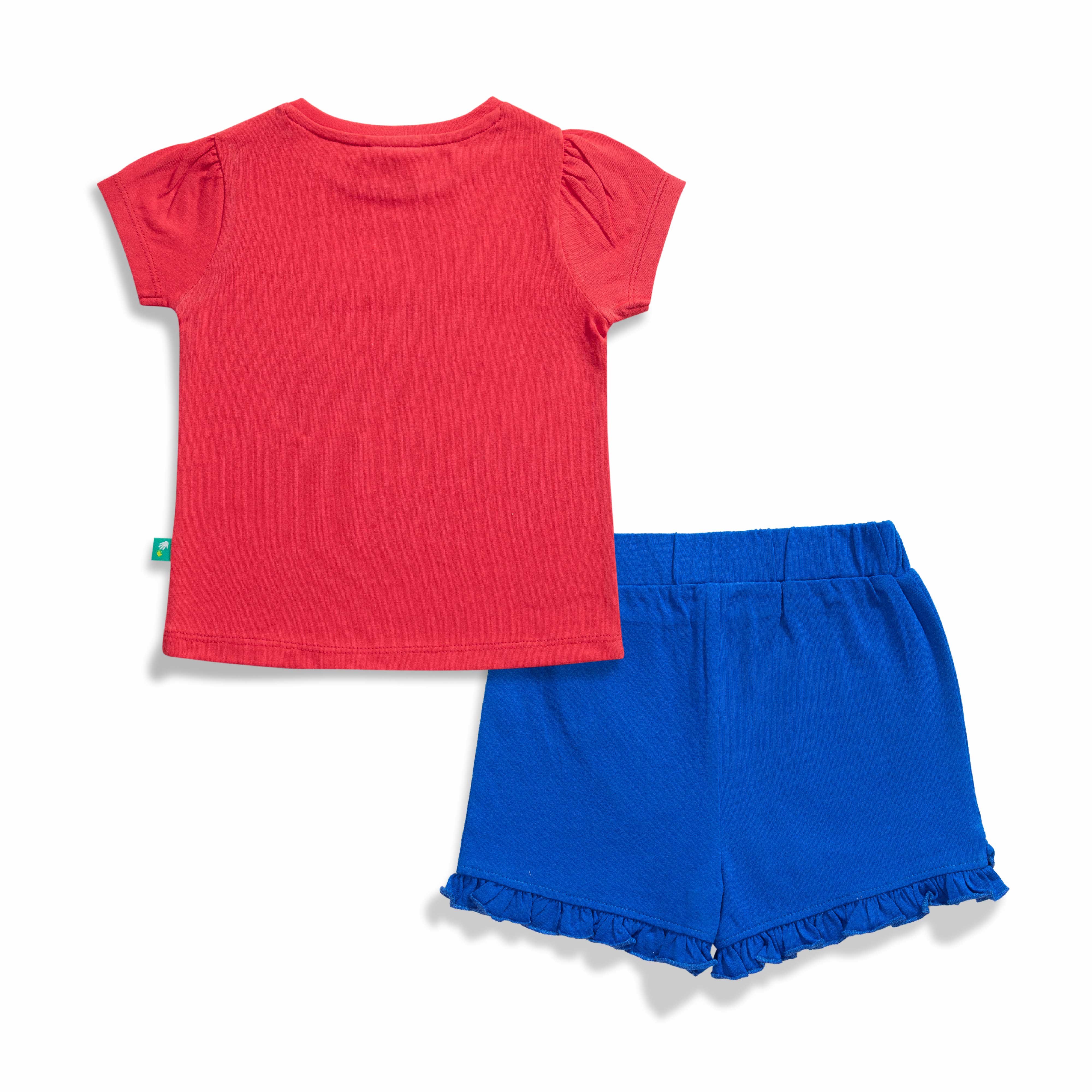 Baby Girls' "So Fun!" Red T-Shirt & Blue Ruffle Shorts Set – Casual Summer Outfit
