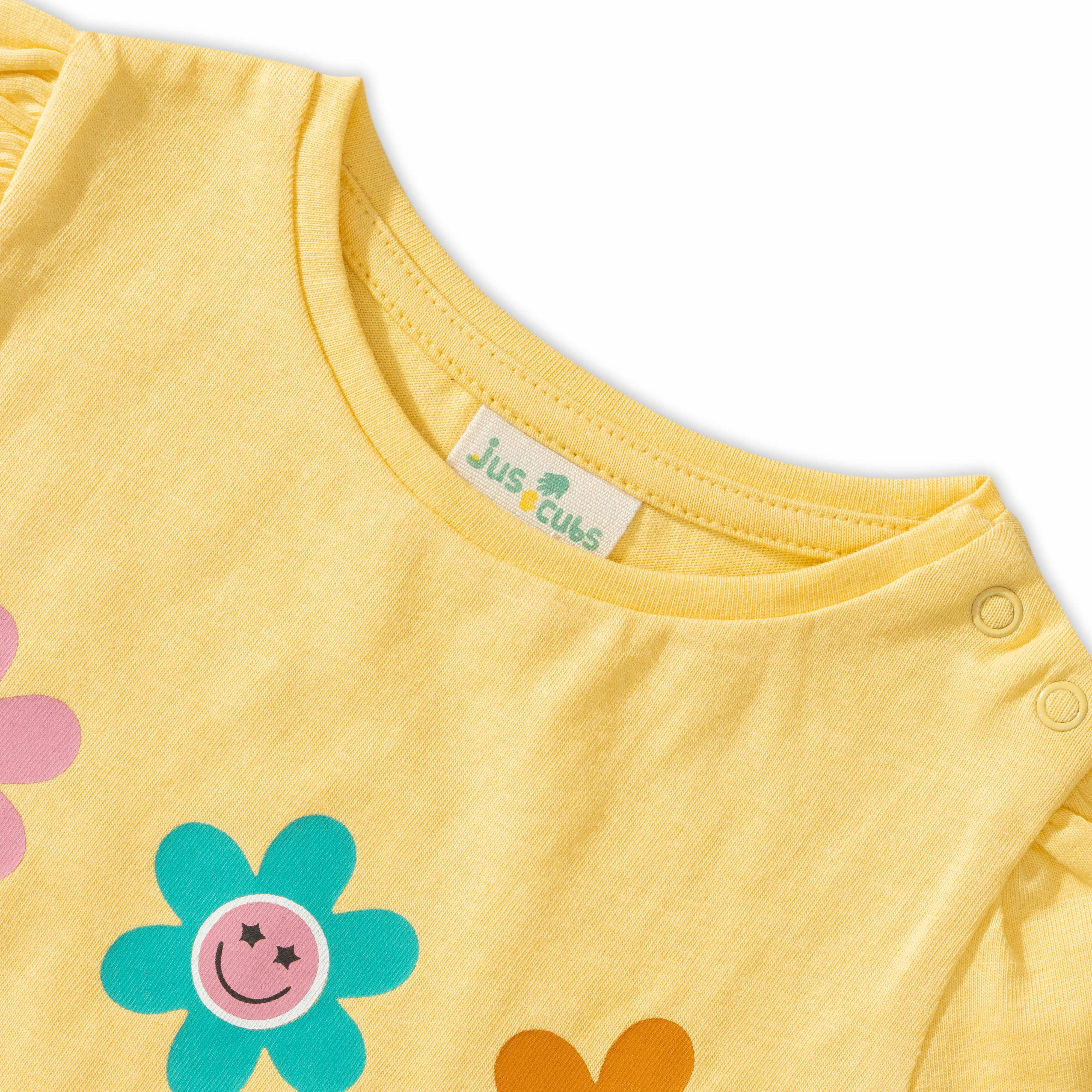 Baby Girls' Floral Fun Outfit Set – Yellow Smiley Flower T-Shirt & Pink Shorts, Cute & Comfortable Summer Wear