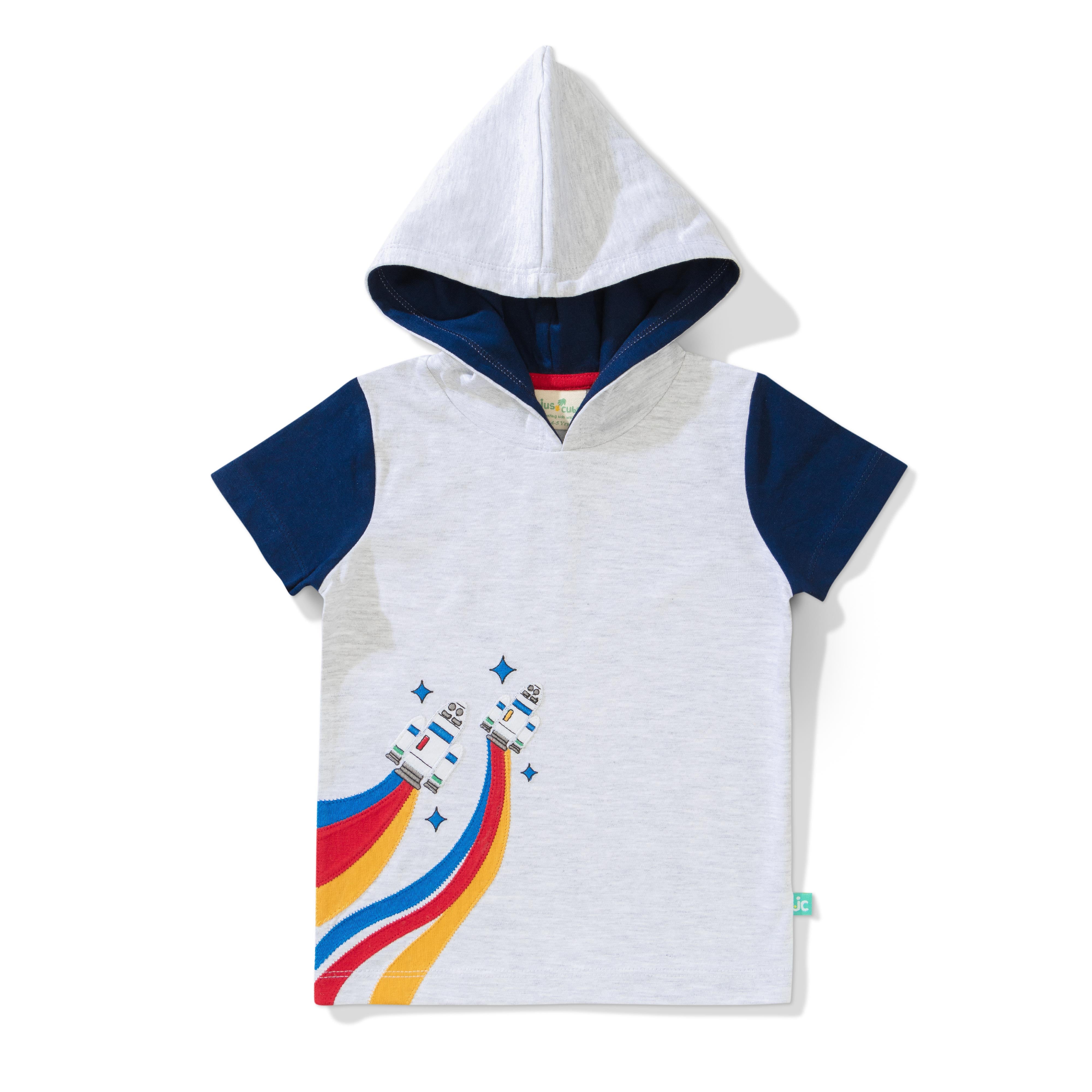 Baby Boys' Space Rocket Hoodie T-Shirt – Short Sleeve Colorblock Hoodie
