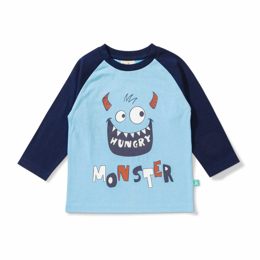 Baby Boys' Hungry Monster Graphic T-Shirt – Long Sleeve Raglan Tee