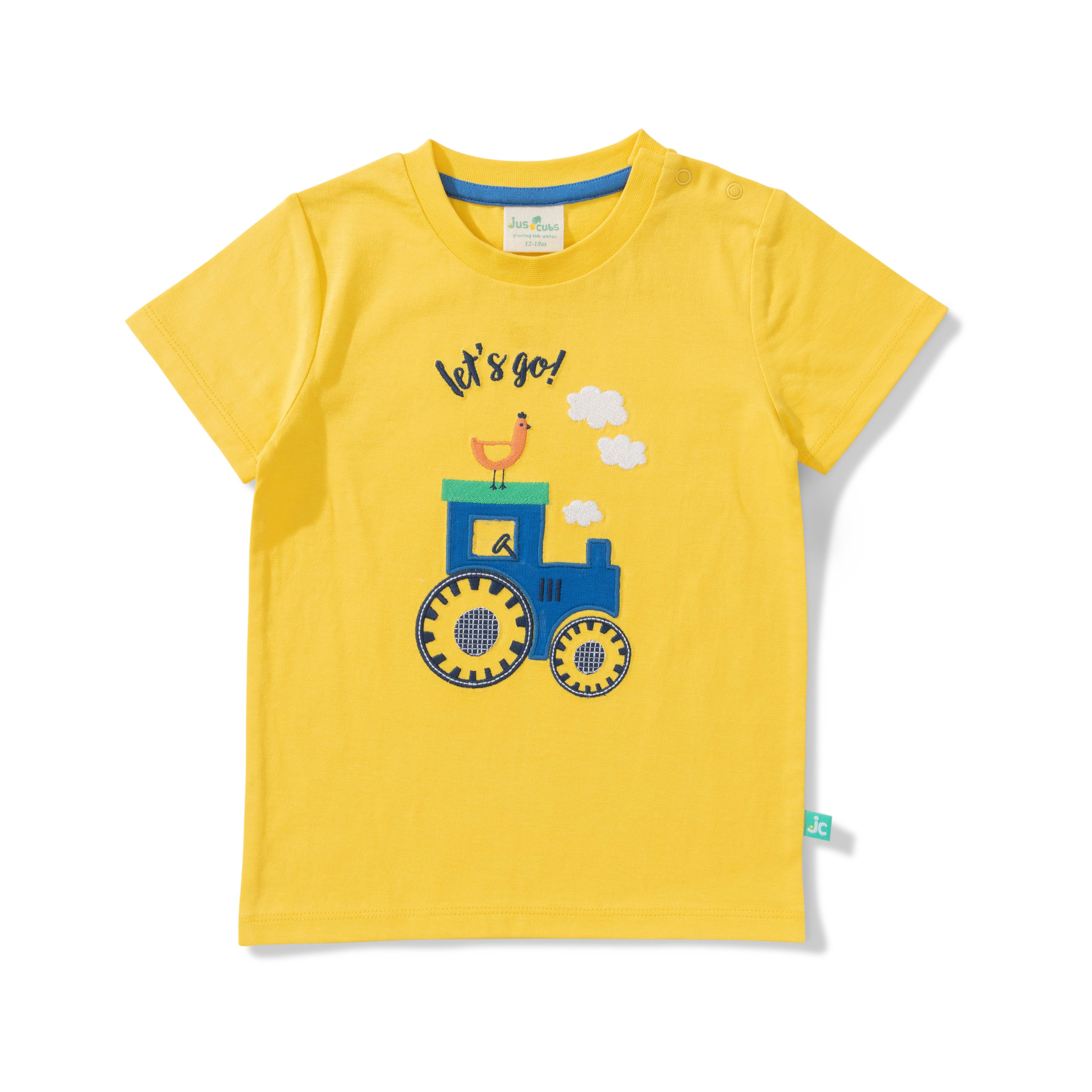 "Baby Boys' Yellow Tractor Print T-Shirt & Blue Jogger Pant Set – Cotton Co-ord Outfit"