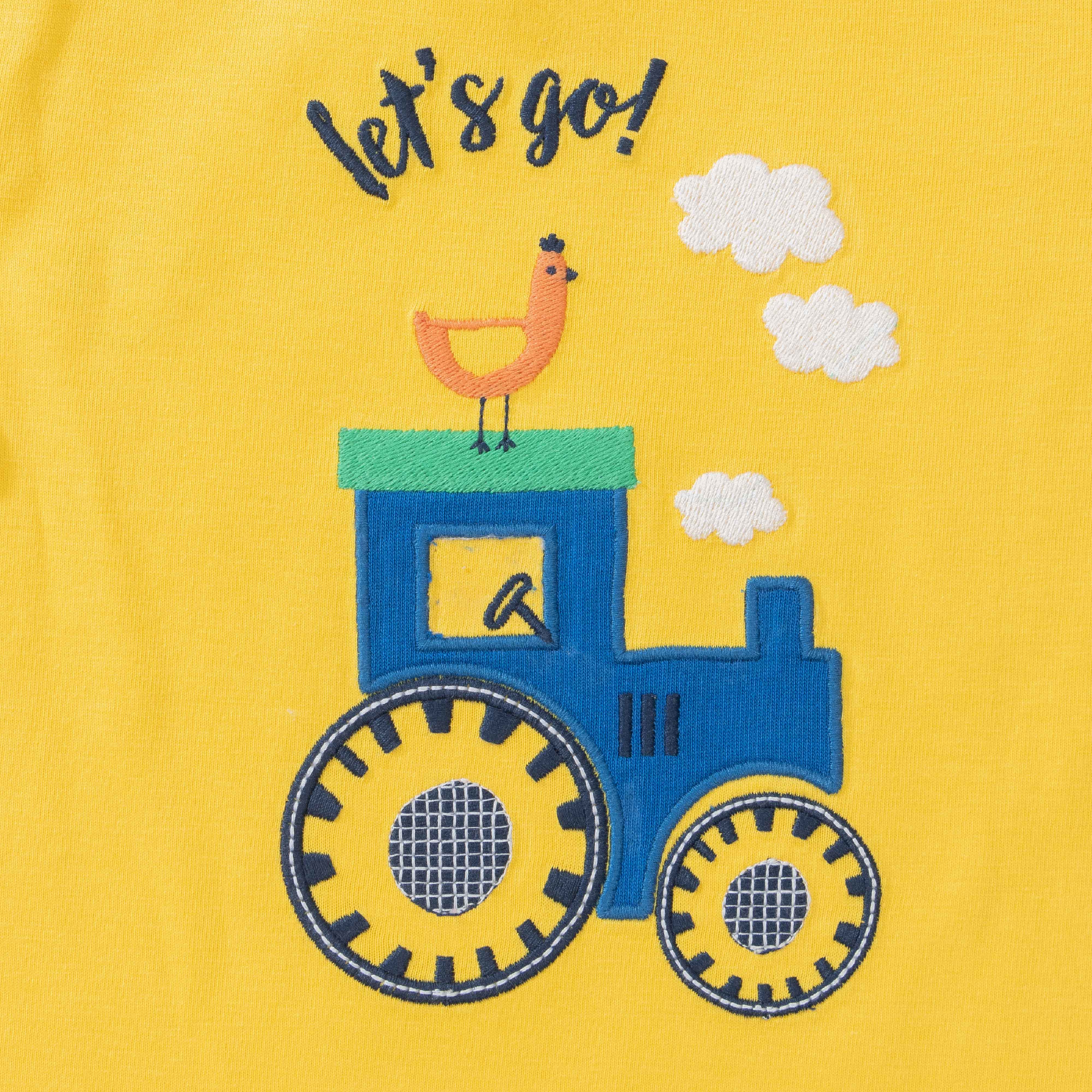 "Baby Boys' Yellow Tractor Print T-Shirt & Blue Jogger Pant Set – Cotton Co-ord Outfit"