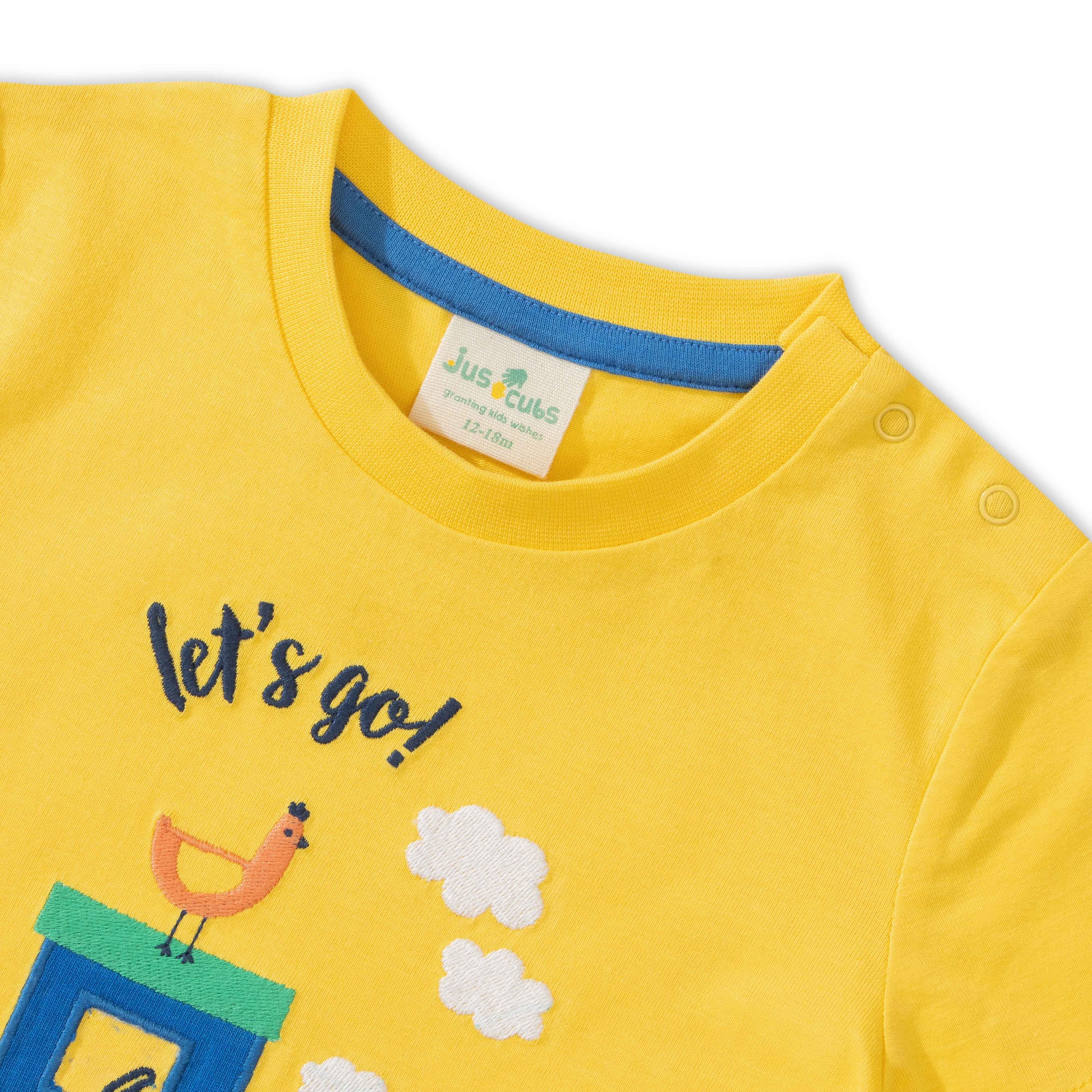 "Baby Boys' Yellow Tractor Print T-Shirt & Blue Jogger Pant Set – Cotton Co-ord Outfit"