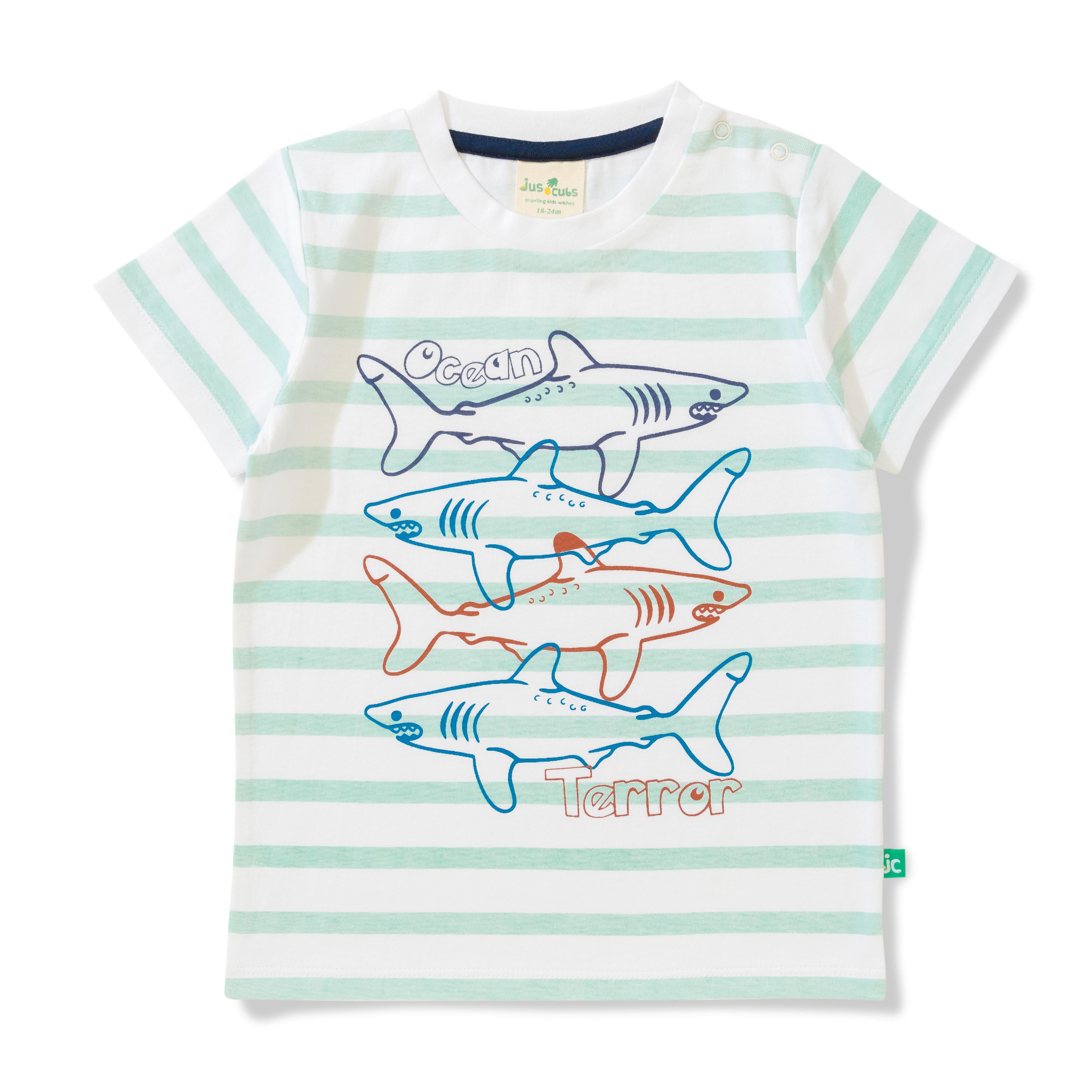 Baby Boys' Ocean Shark Graphic T-Shirt – Striped Short Sleeve Tee