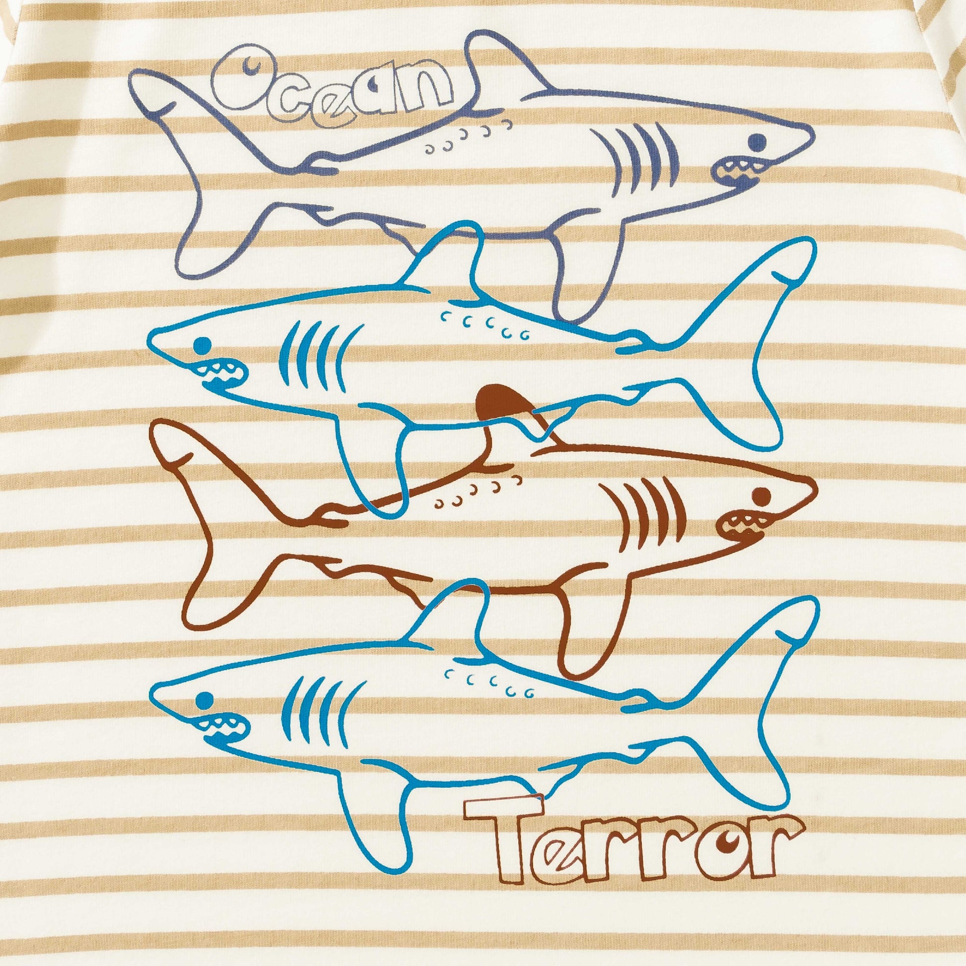 "Baby Boys' Striped Shark Print T-Shirt – Ocean Terror Graphic Tee Beige"