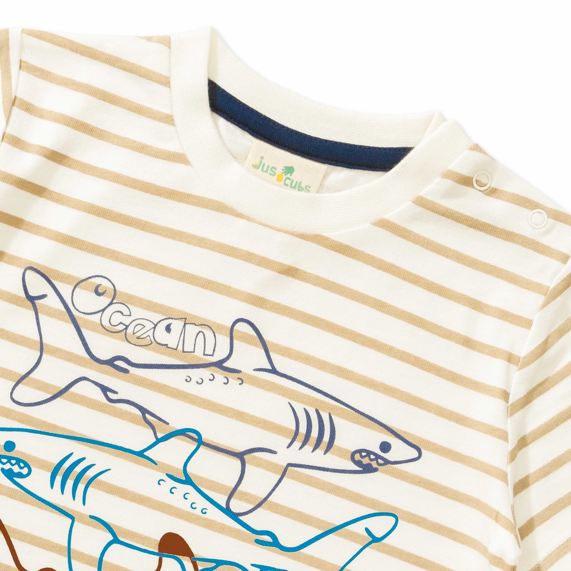 "Baby Boys' Striped Shark Print T-Shirt – Ocean Terror Graphic Tee Beige"