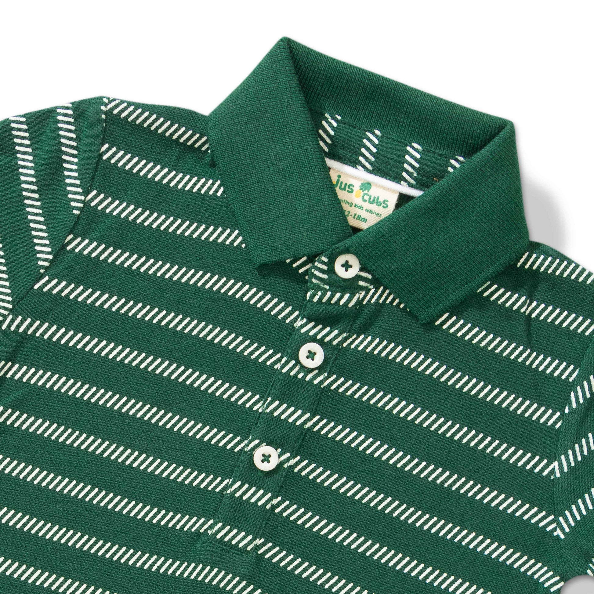 "Baby Boys' Striped Polo T-Shirt – Green & White – Short Sleeves, Cotton Blend"