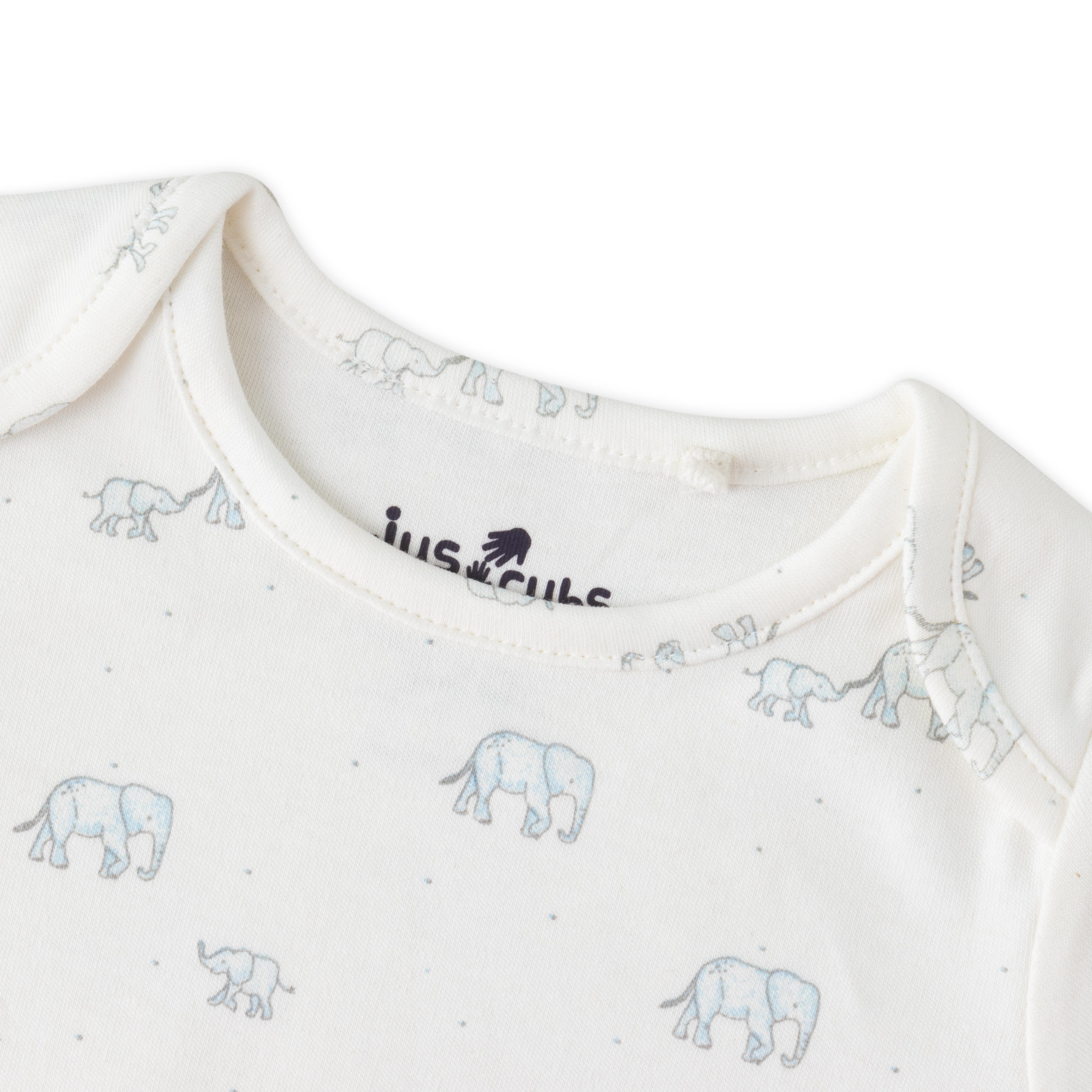 Baby Boys Cotton Bodysuit – Elephant Print, Short Sleeve, Soft & Breathable Onesie
