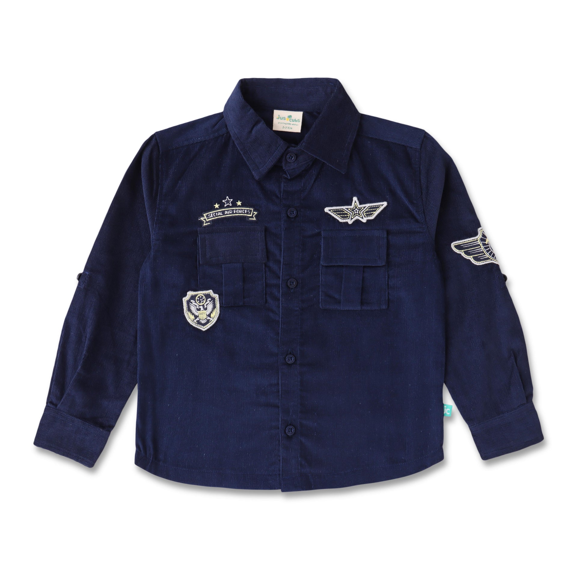 Boys Navy Blue Pilot-Themed Shirt with Embroidered Patches