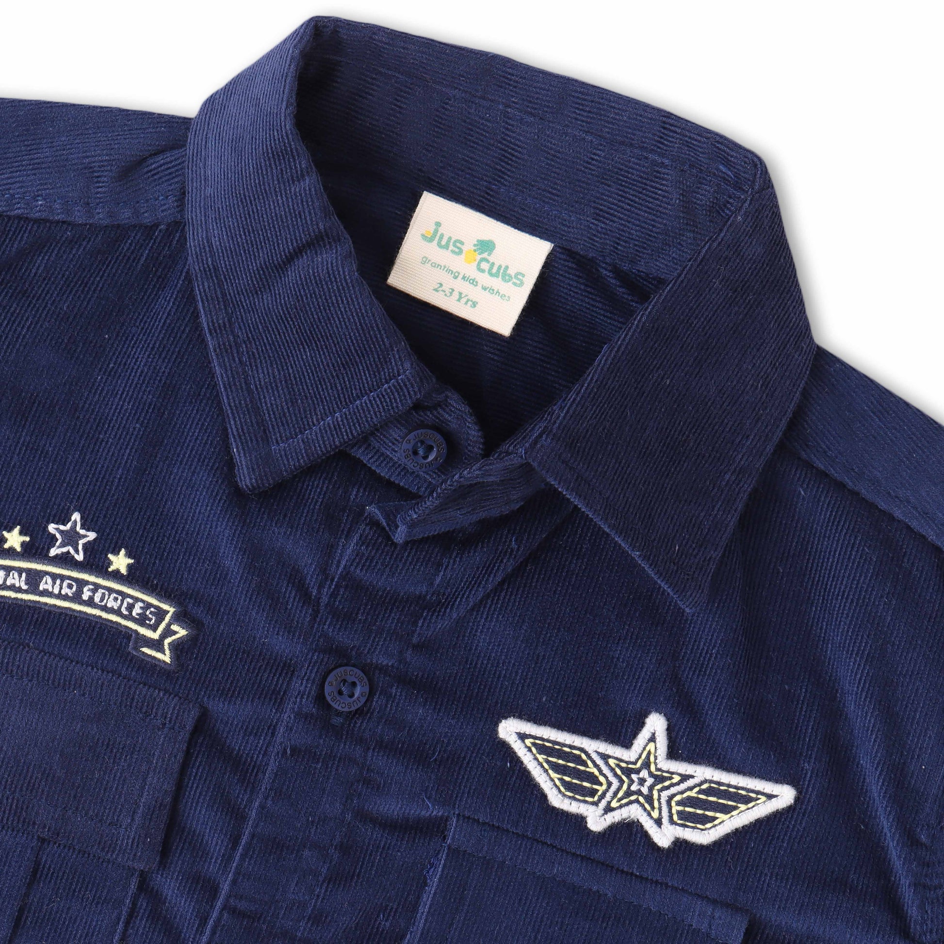 Boys Navy Blue Pilot-Themed Shirt with Embroidered Patches