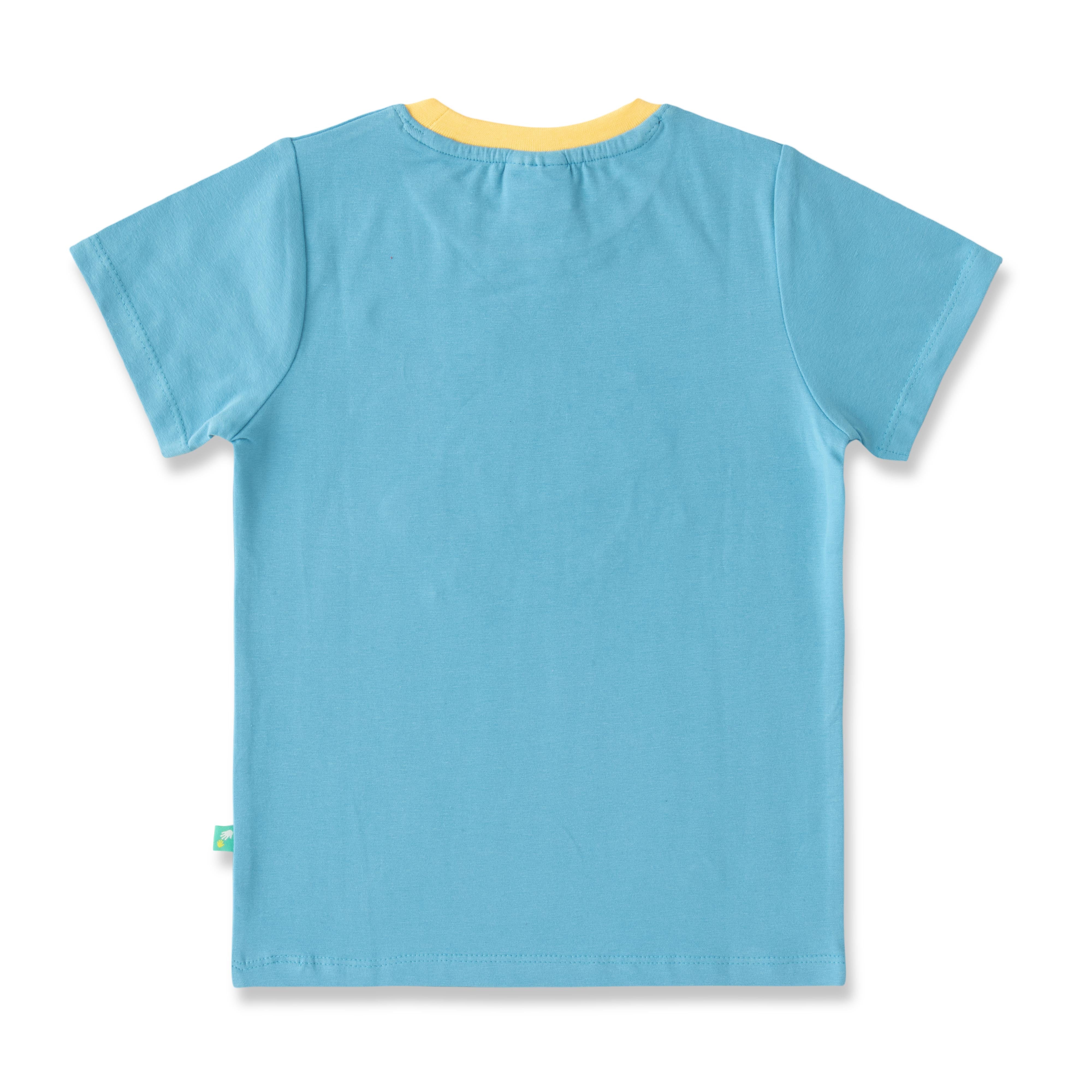 Boys Space-Themed T-Shirt & Shorts Set – Rocket Power Design (Blue & Yellow)