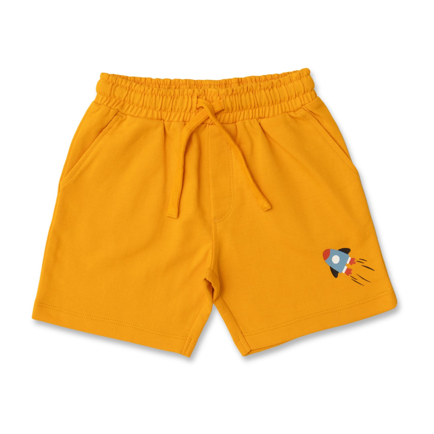 Boys Space-Themed T-Shirt & Shorts Set – Rocket Power Design (Blue & Yellow)