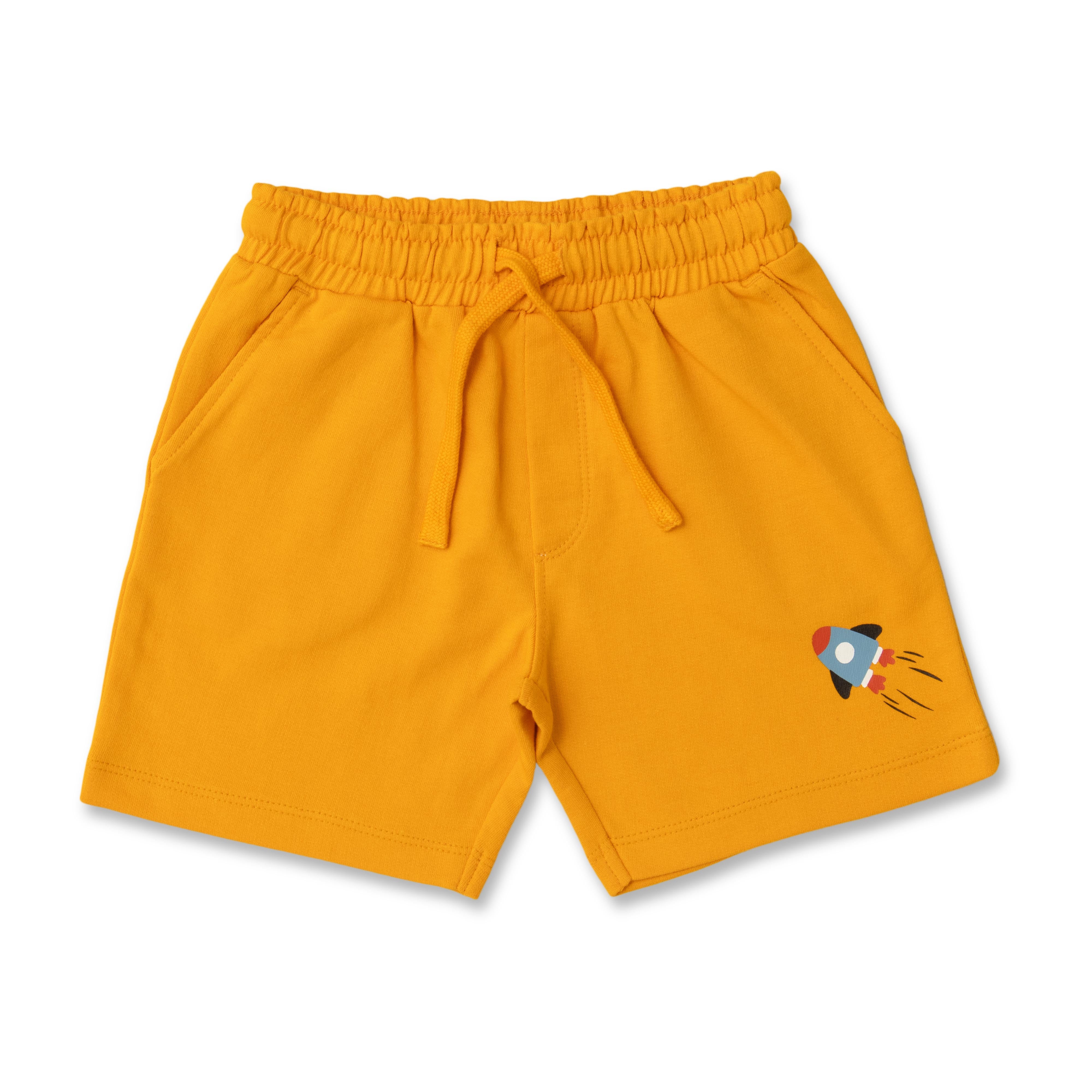 Boys Space-Themed T-Shirt & Shorts Set – Rocket Power Design (Blue & Yellow)