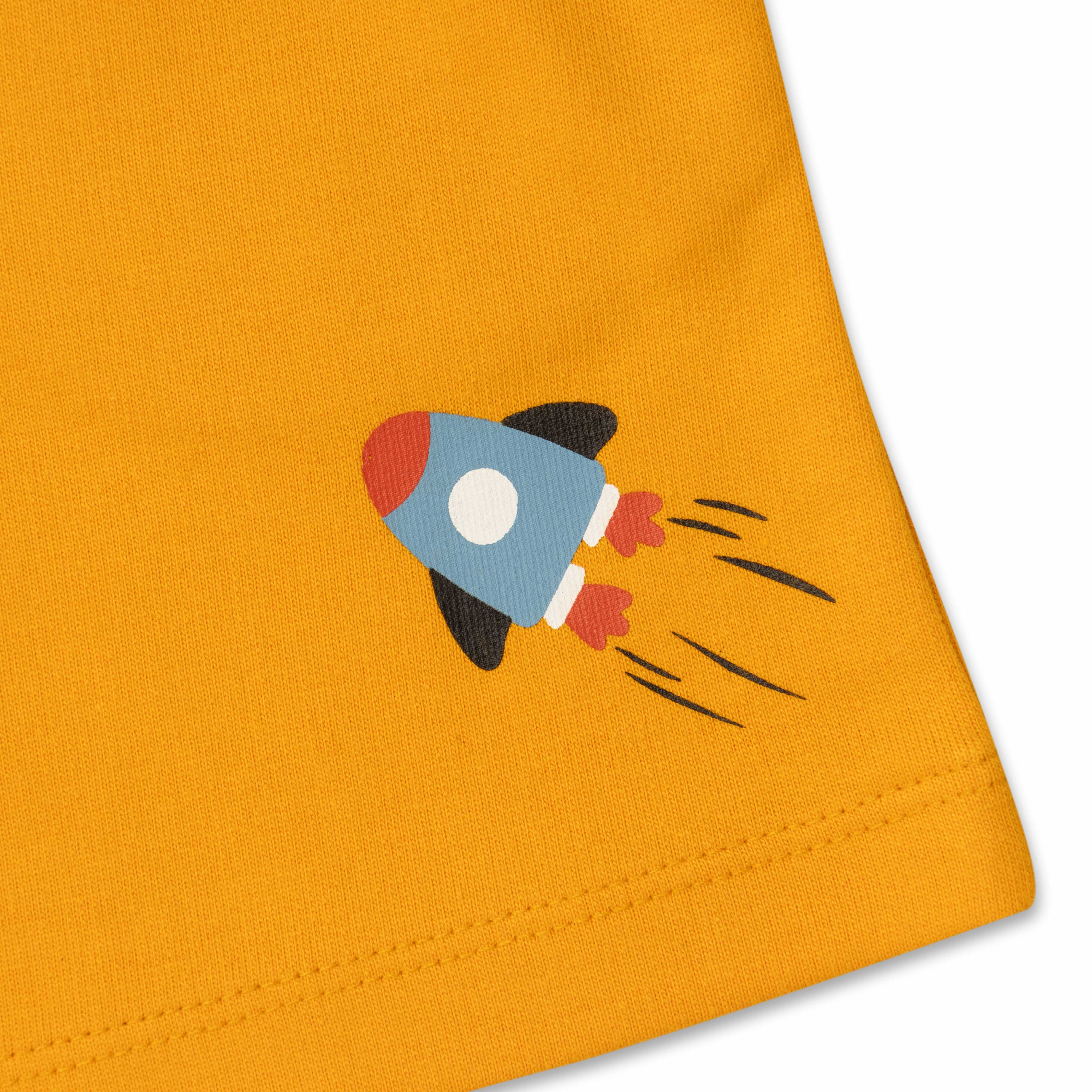 Boys Space-Themed T-Shirt & Shorts Set – Rocket Power Design (Blue & Yellow)