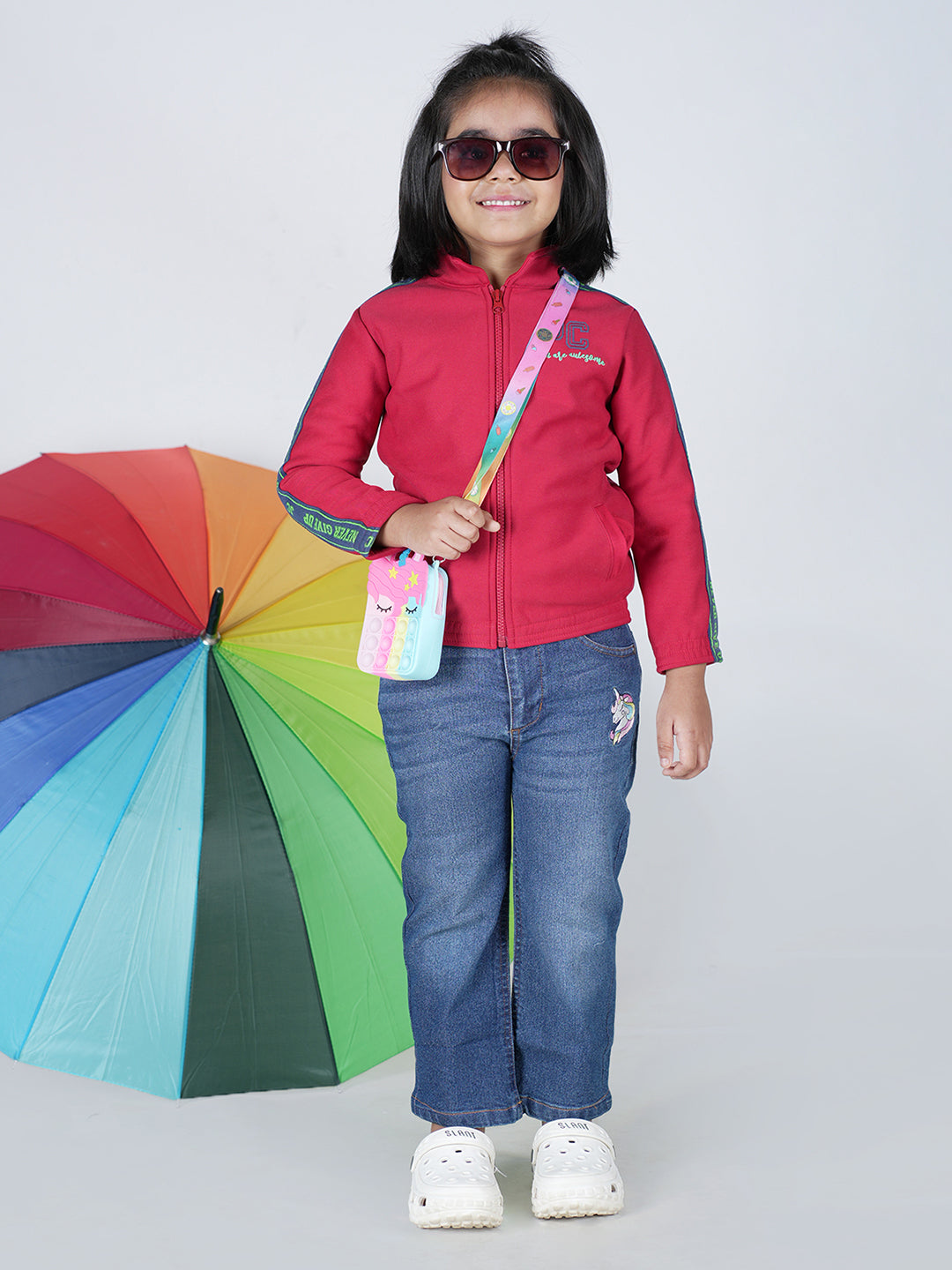 Girls JC You are Awesome With Zipper Hoodie Jacket - Red