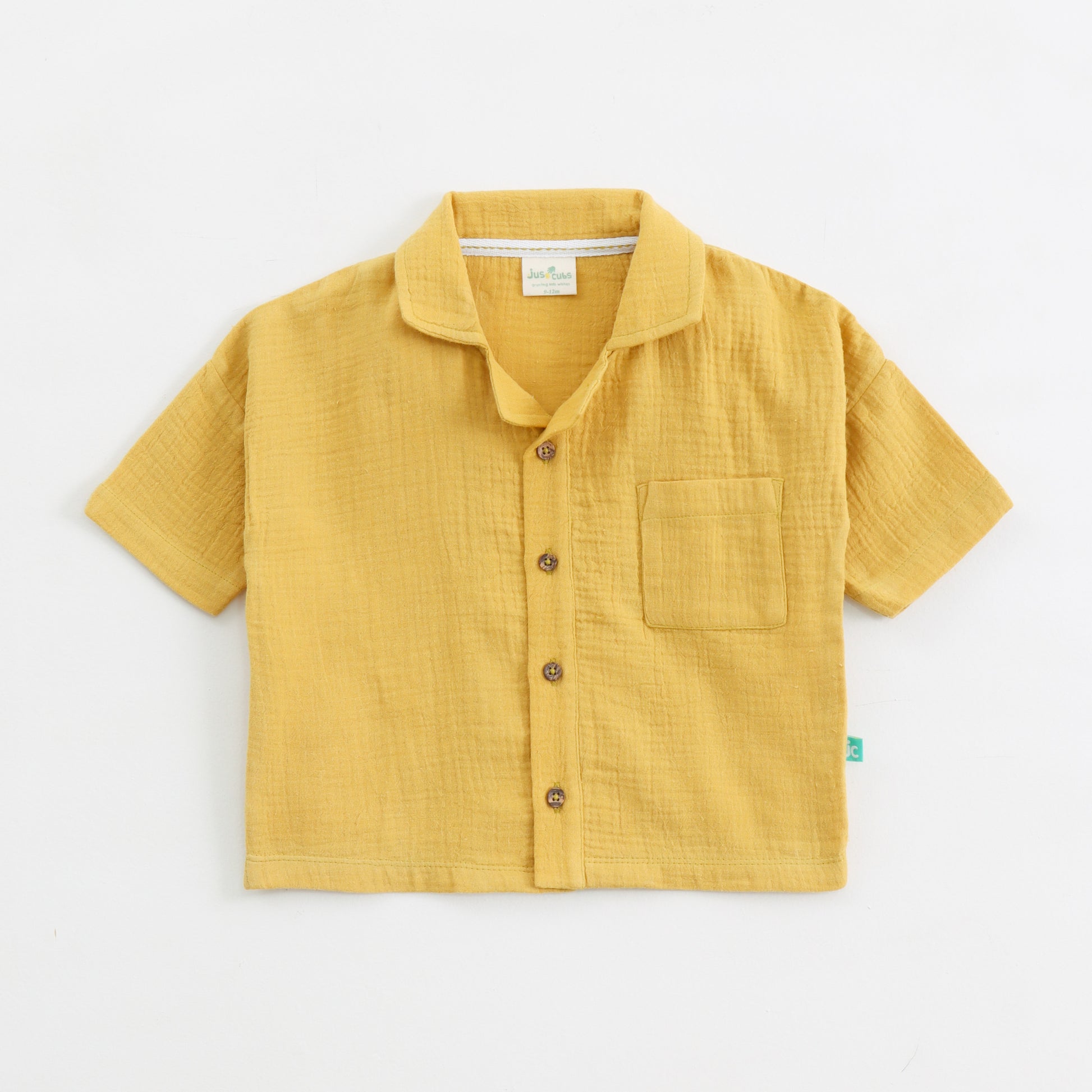 "Baby Boys Premium Muslin Cotton Shirt | Mustard | Lightweight & Breathable"