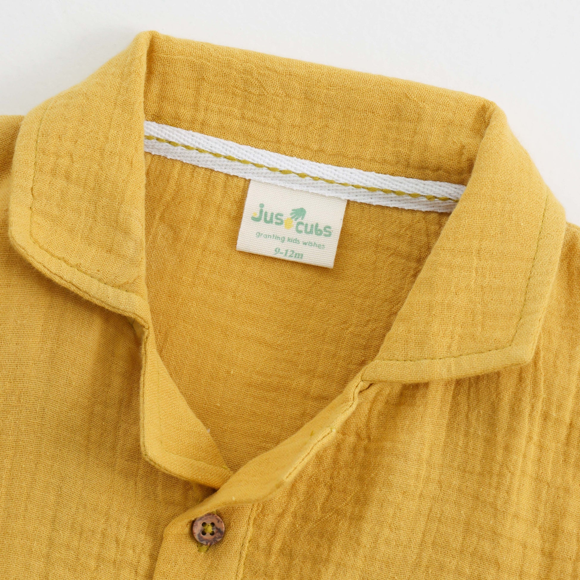 "Baby Boys Premium Muslin Cotton Shirt | Mustard | Lightweight & Breathable"