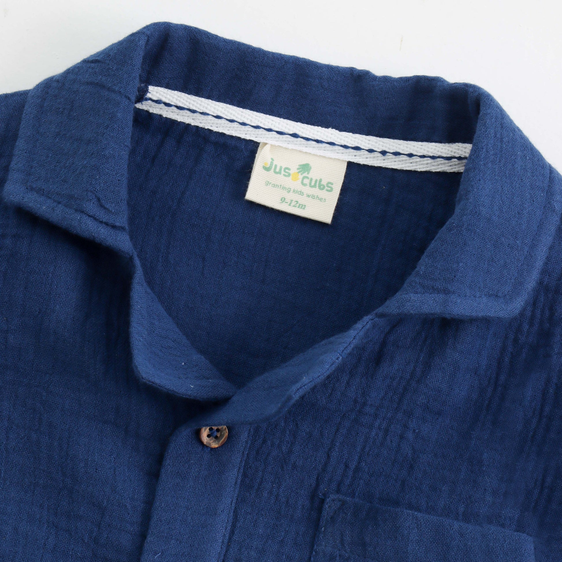 "Baby Boys Premium Muslin Cotton Shirt | Navy Blue | Lightweight & Breathable"