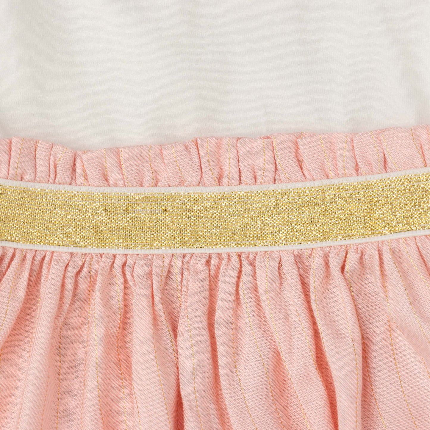 Baby  Girls' Ivory and Pink Dress with Gold Crown Detail & Glitter Waistband