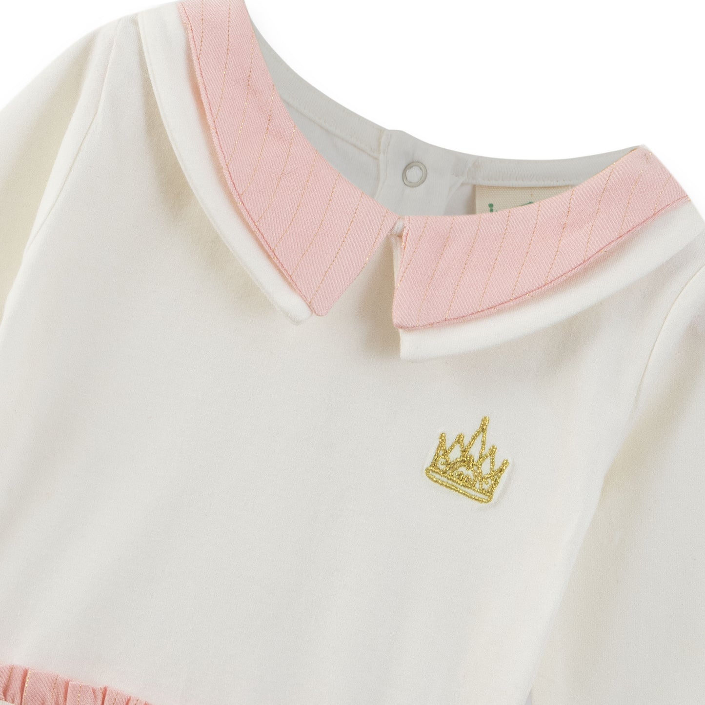 Baby  Girls' Ivory and Pink Dress with Gold Crown Detail & Glitter Waistband
