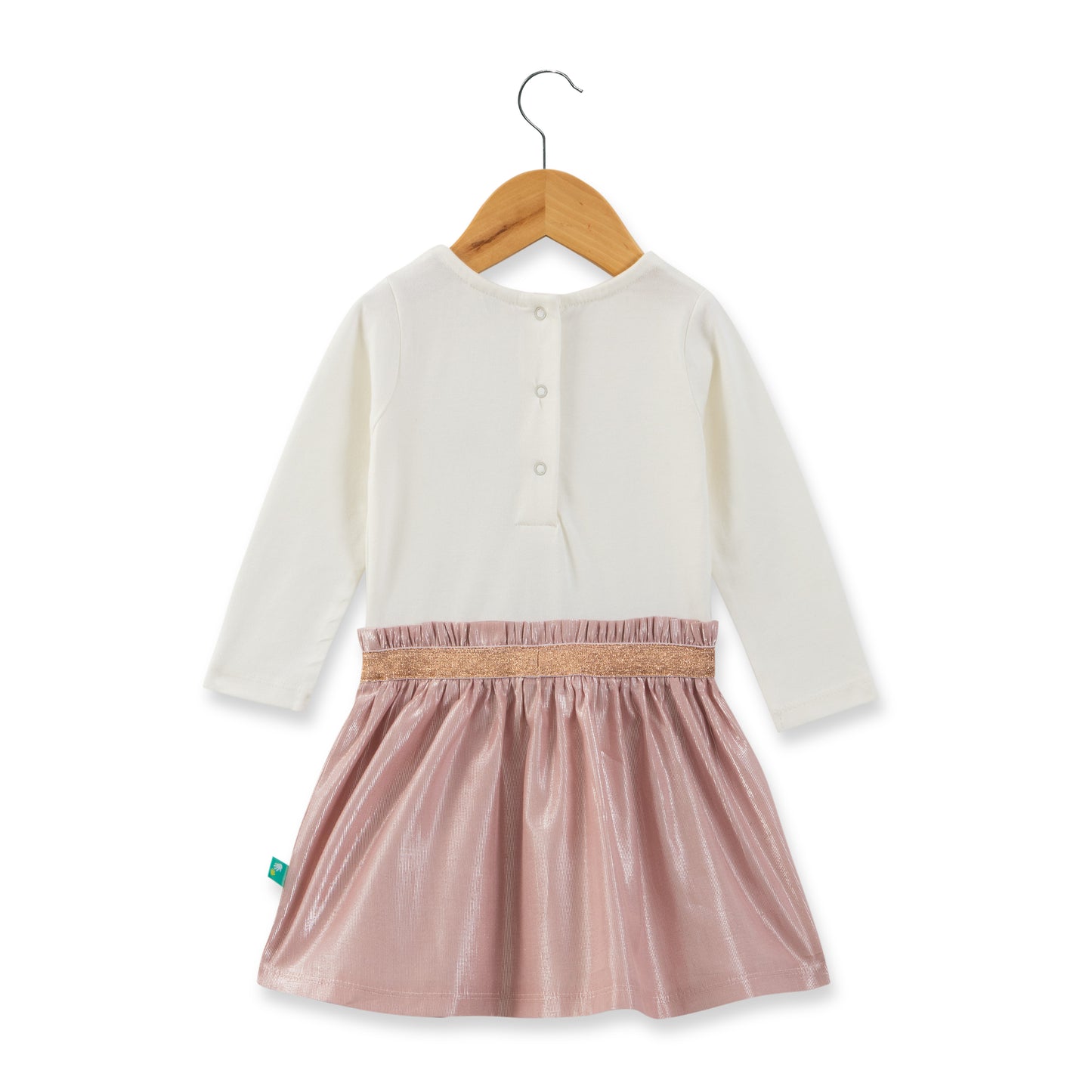 Baby Girls' Ivory and Metallic Pink Dress with Gold Crown & Glitter Waistband