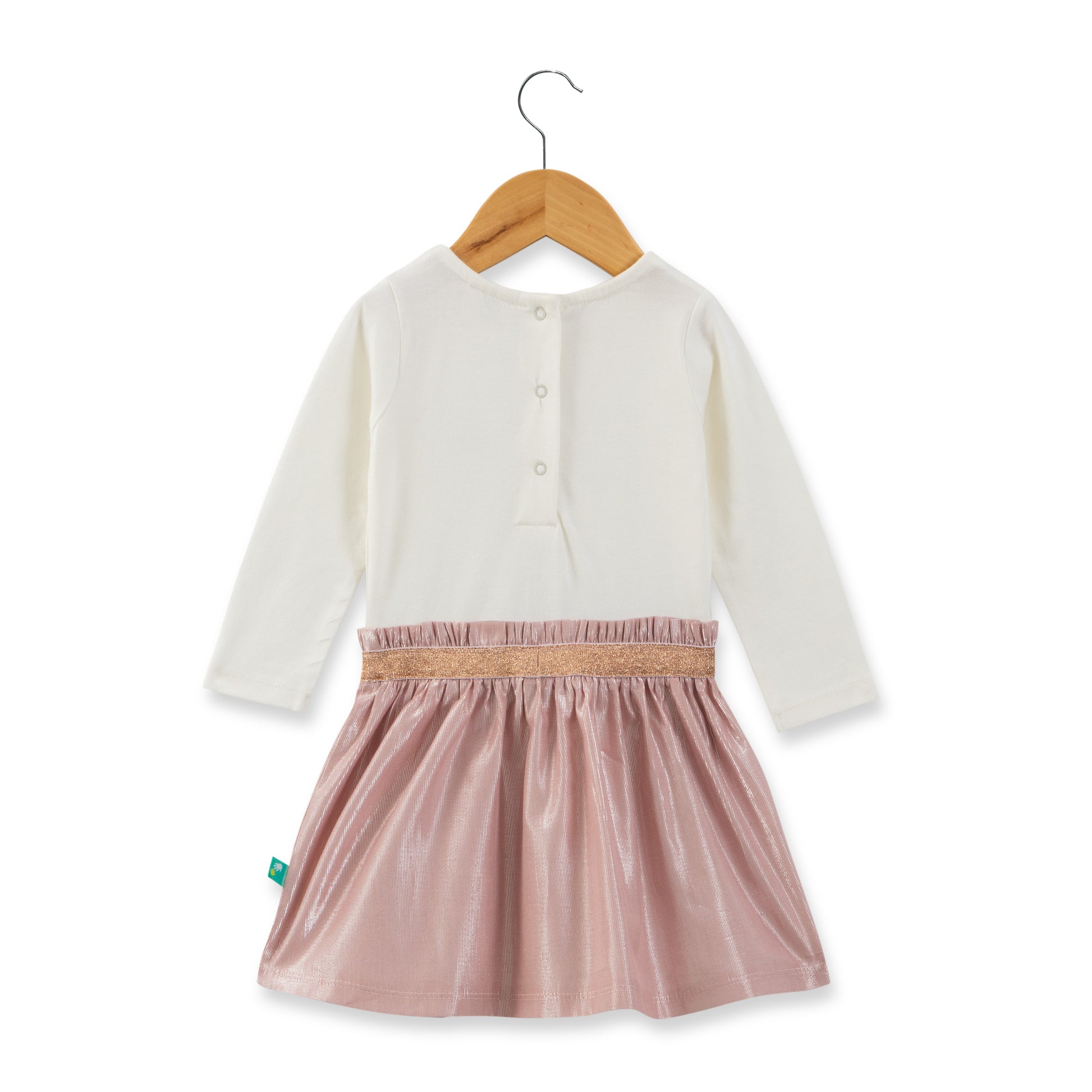 Baby Girls' Ivory and Metallic Pink Dress with Gold Crown & Glitter Waistband